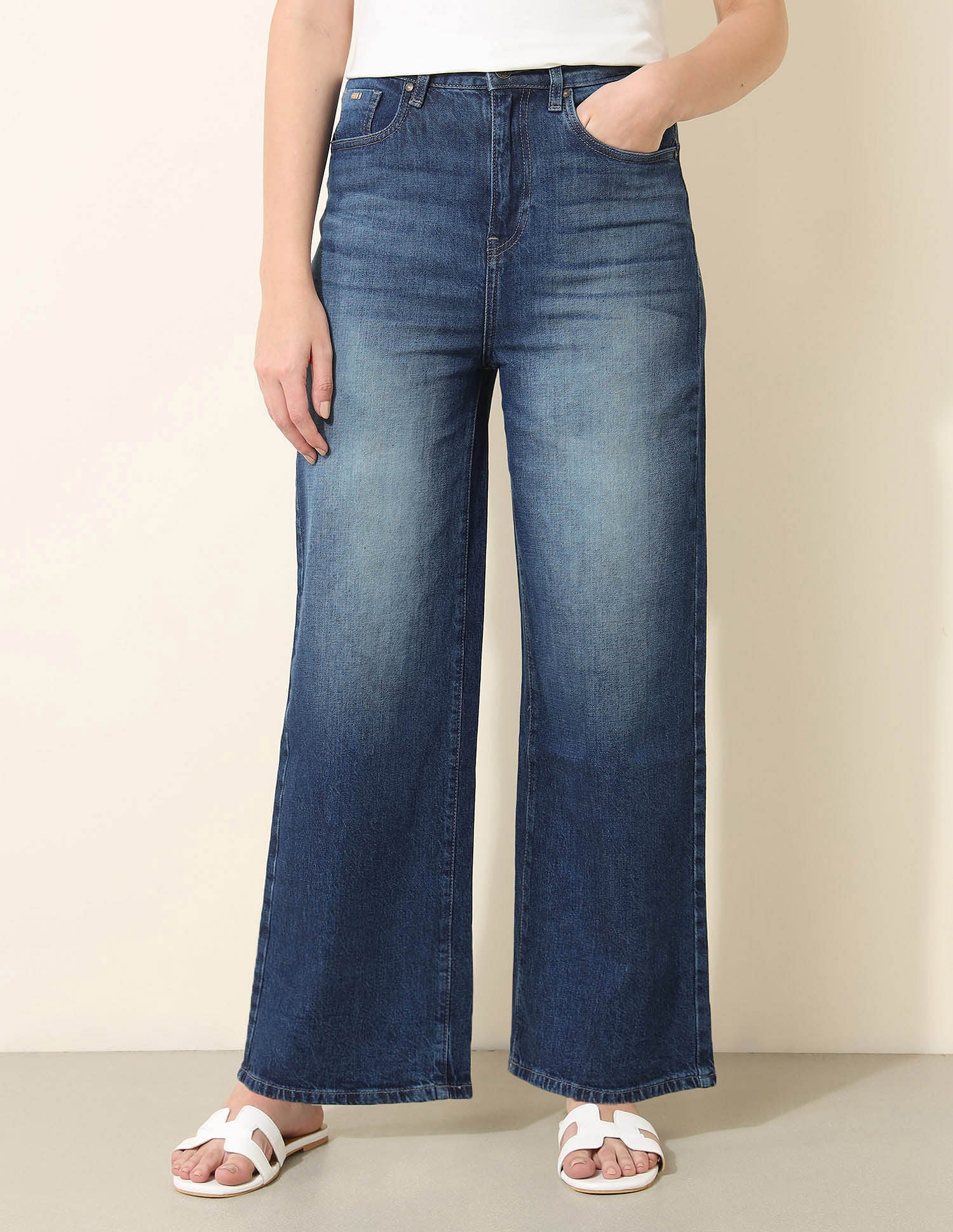 High Rise Wide Leg Comfort Stretch Jeans Dark Blue - U.S. Polo Assn. India | Large