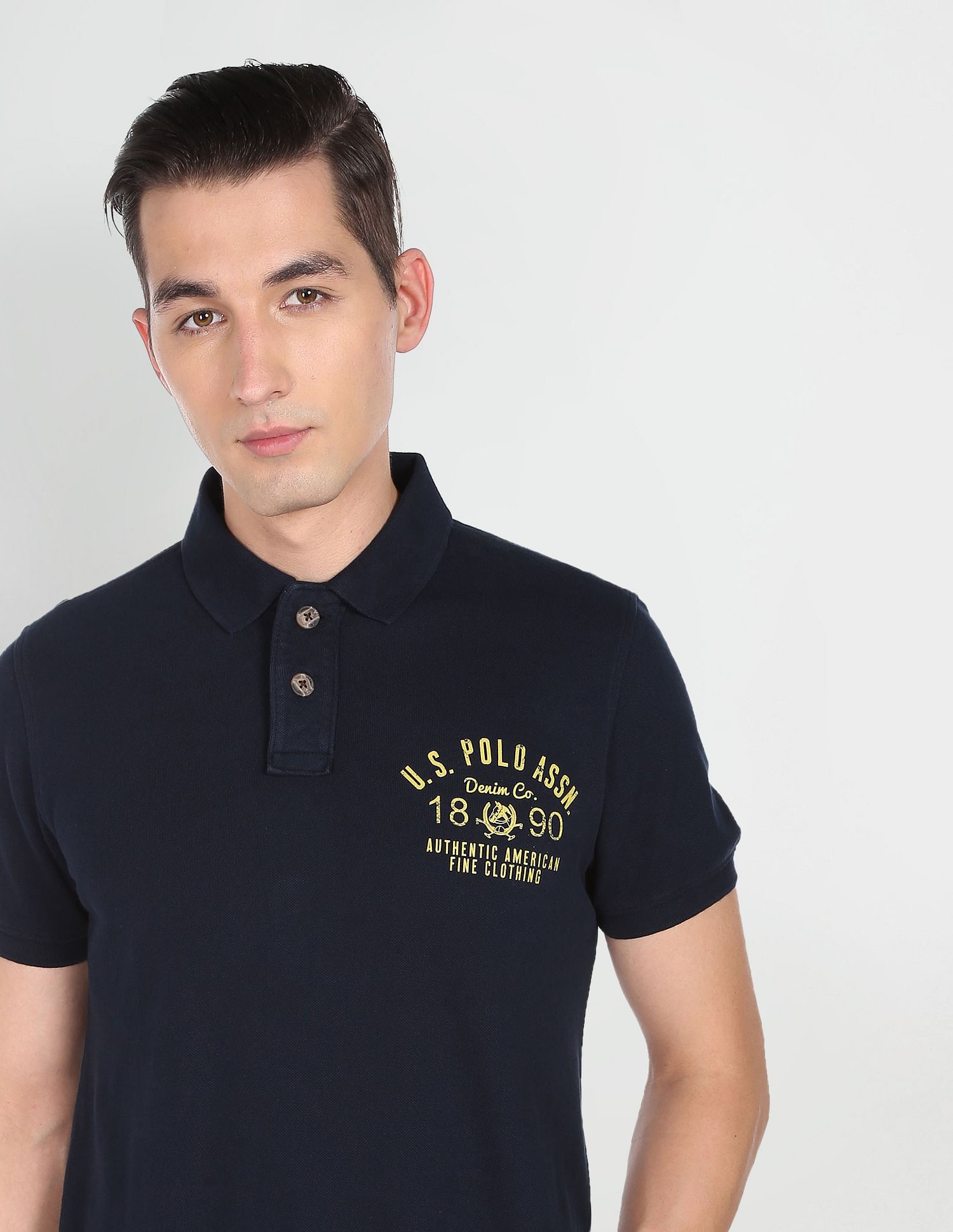 Ribbed Collar Pique Cotton Polo Shirt Navy - U.S. Polo Assn. India | Large