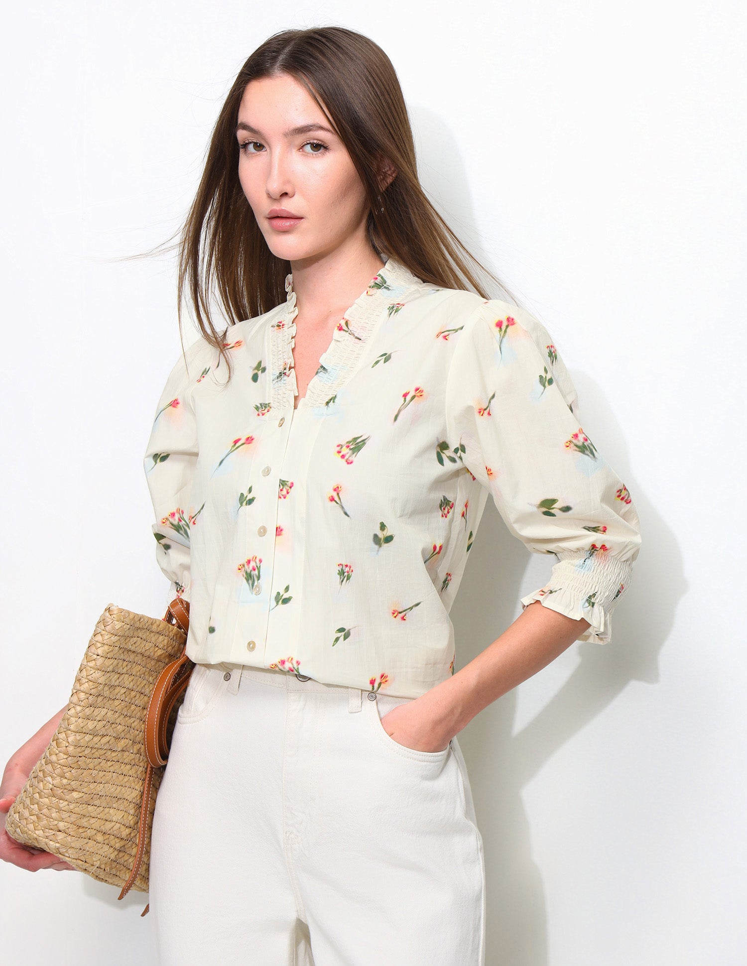 Smocking Floral Printed Top