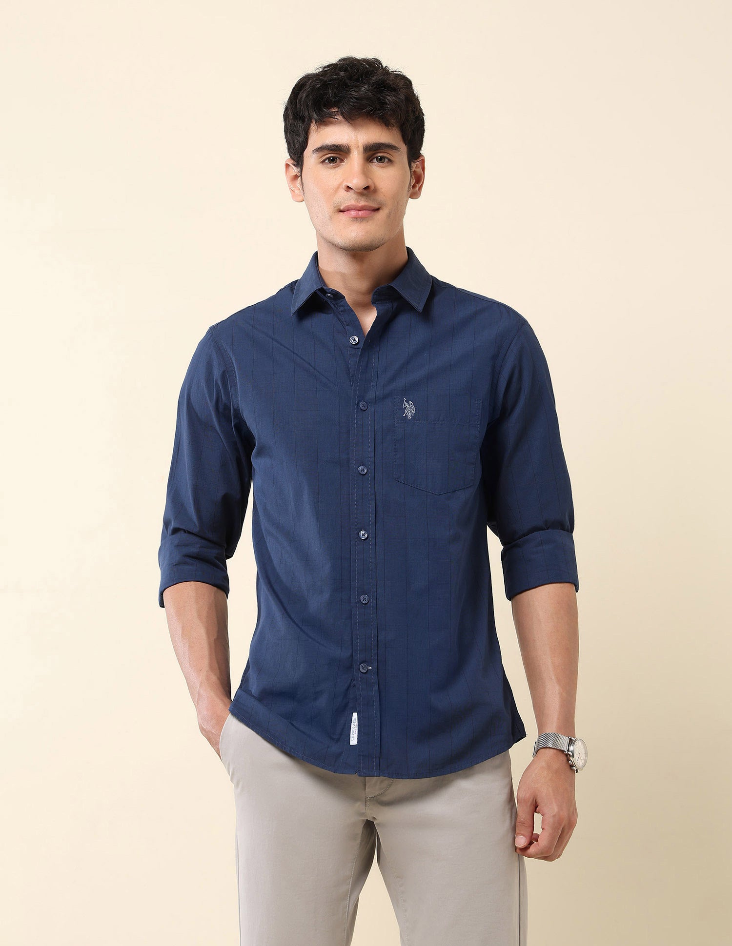 Vertical Striped Pure Cotton Shirt Blue - U.S. Polo Assn. India | Large