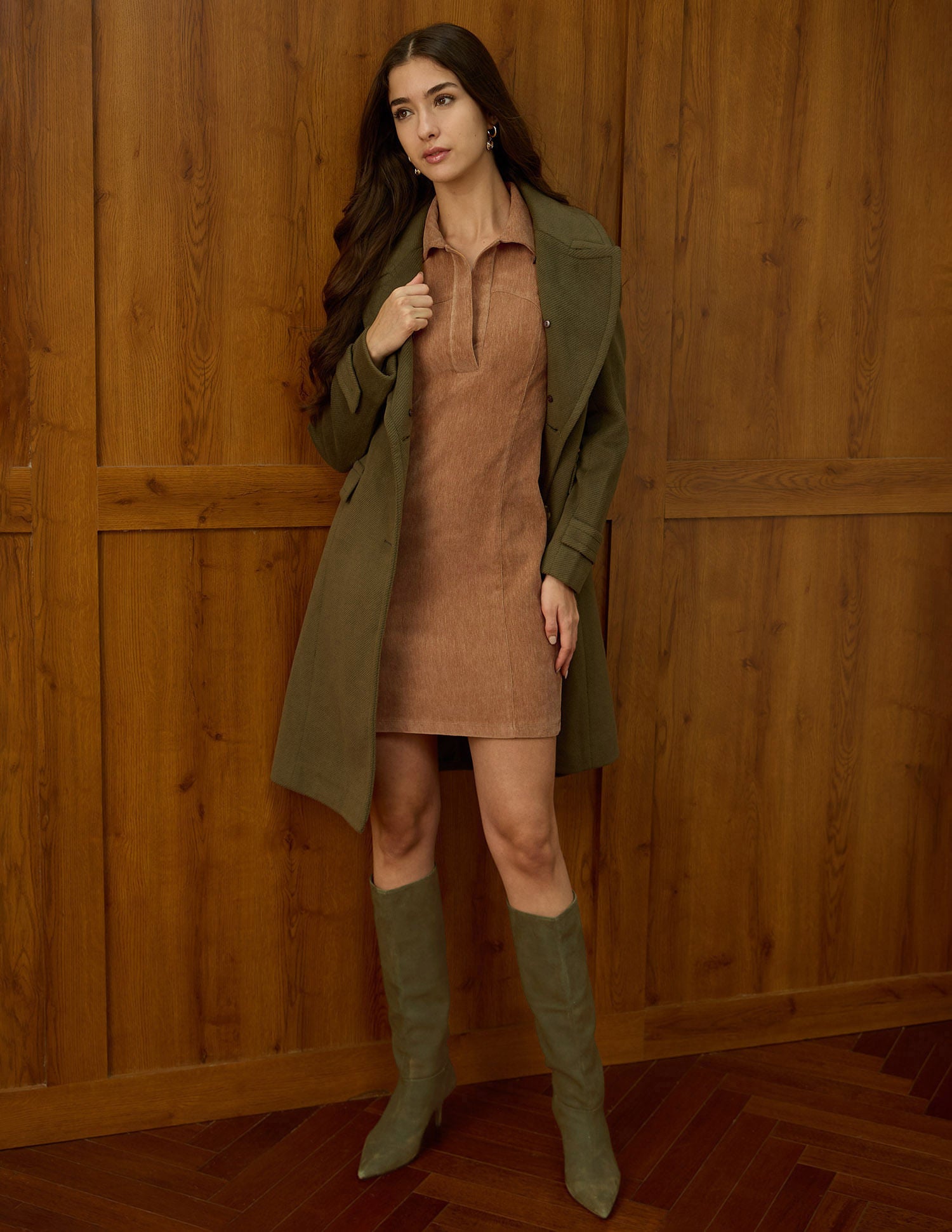 Textured Polo Collar Mini Dress