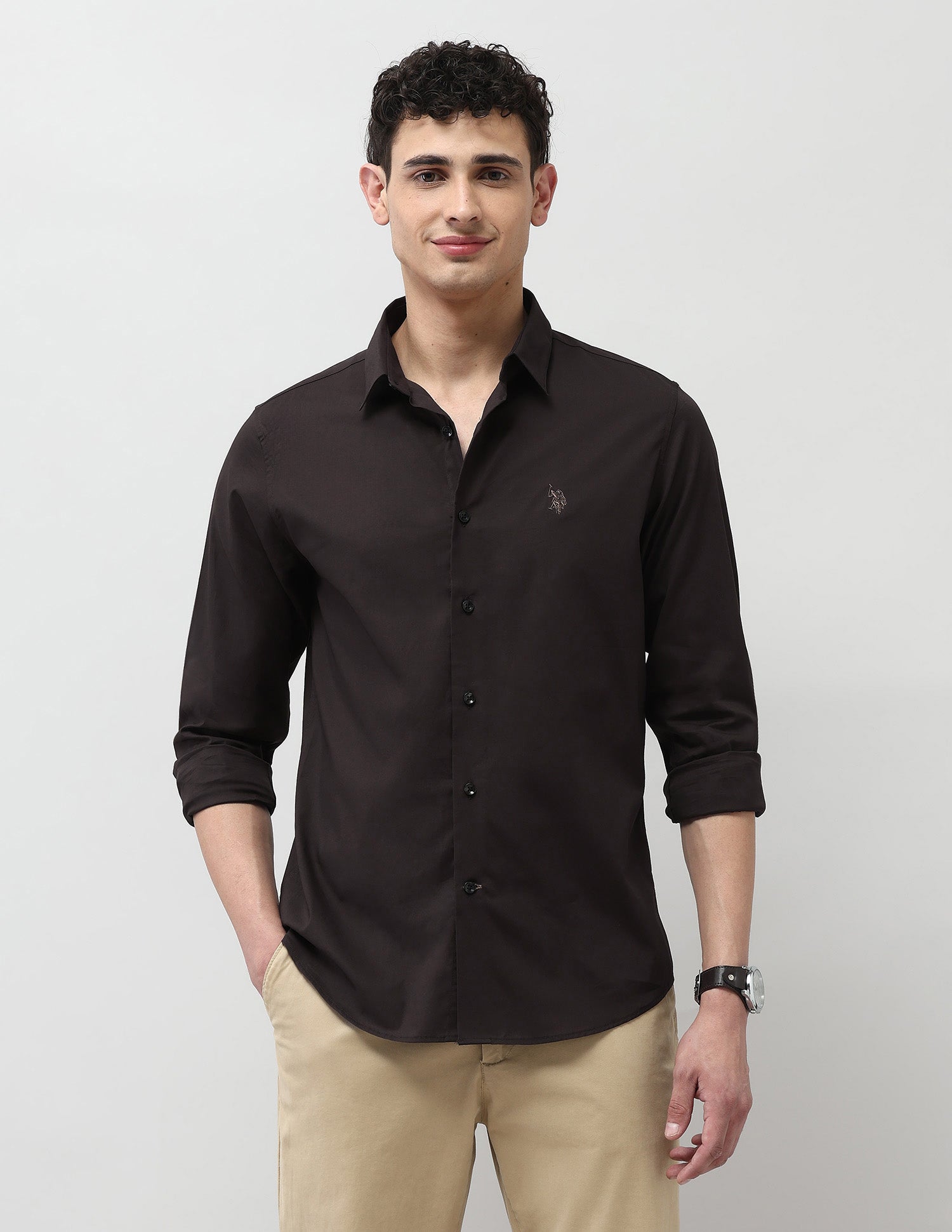 Solid Regular Fit Shirt Choco - U.S. Polo Assn. India | Large