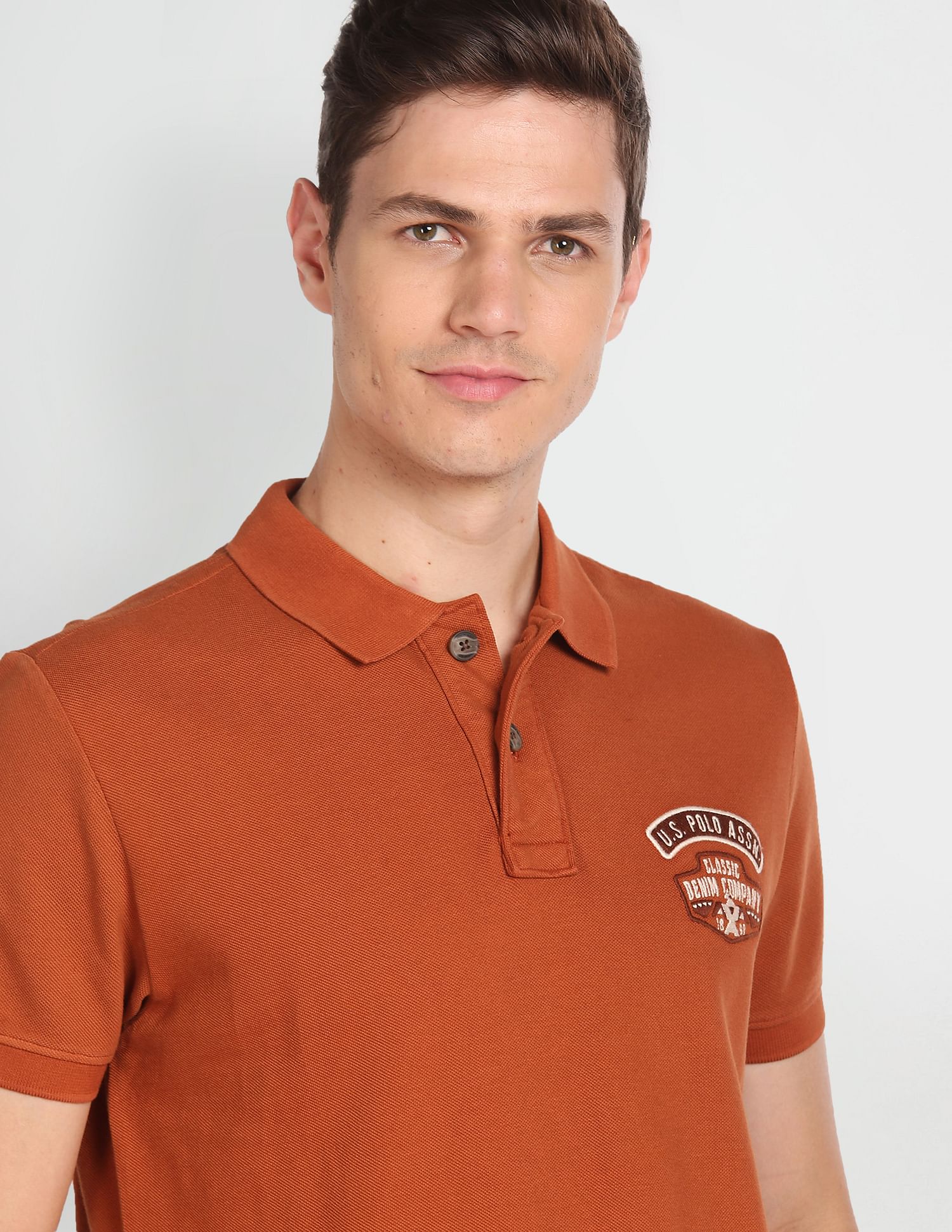 Cotton Solid Polo Shirt Light Brown - U.S. POLO ASSN. | Large