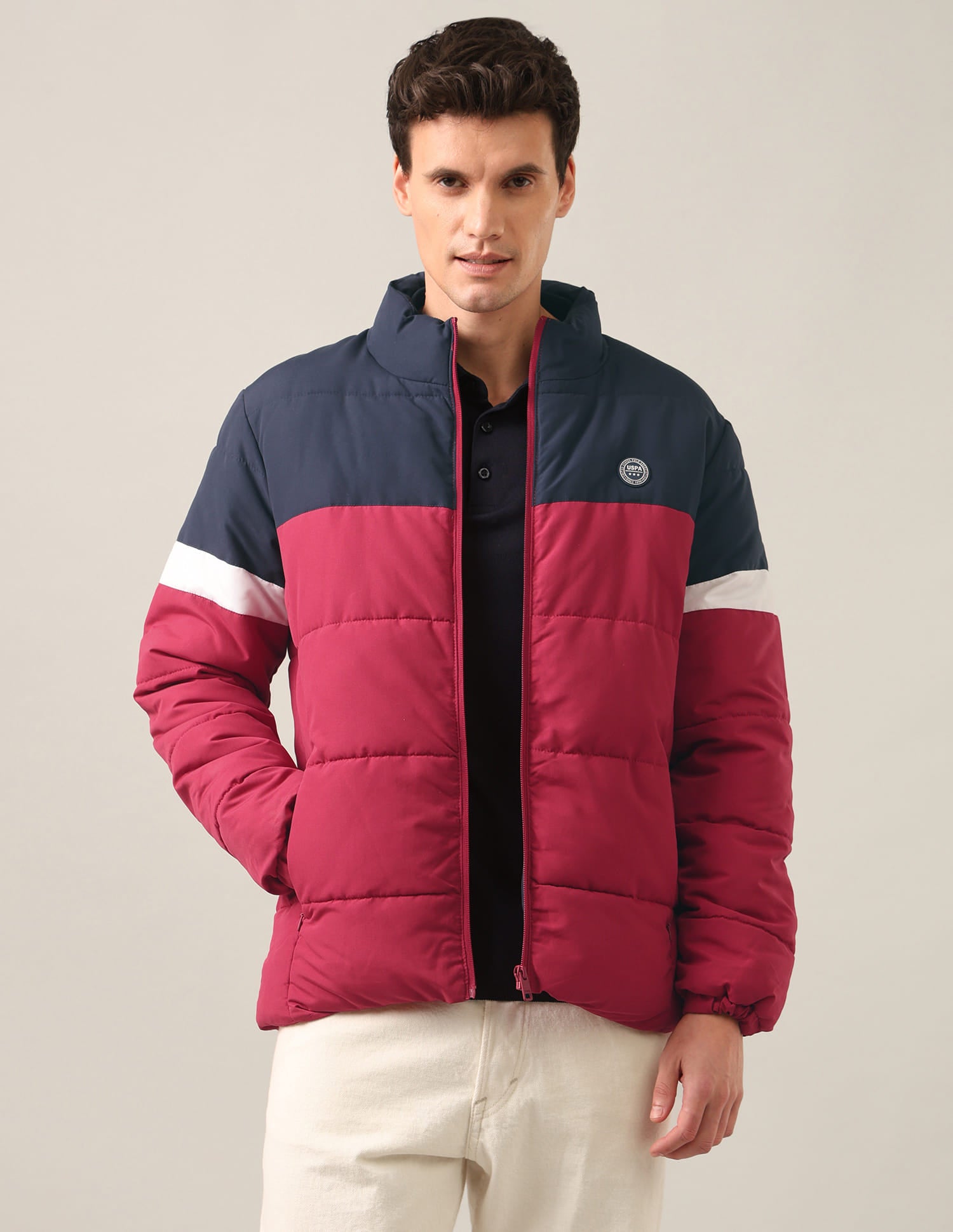 High Neck Colour Block Jacket