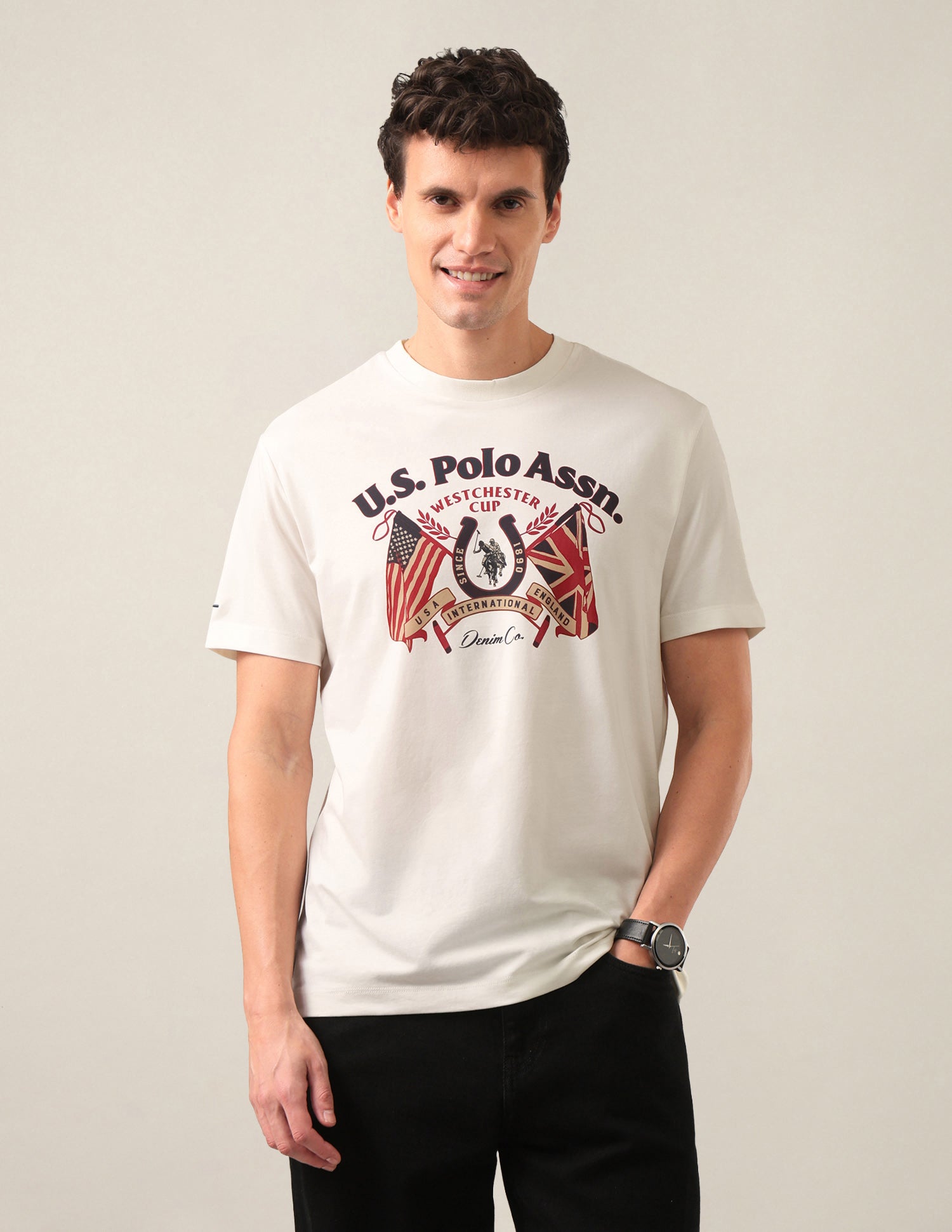 Graphic Brand Printed Slim Fit T-Shirt Ivory - U.S. Polo Assn. India | Large