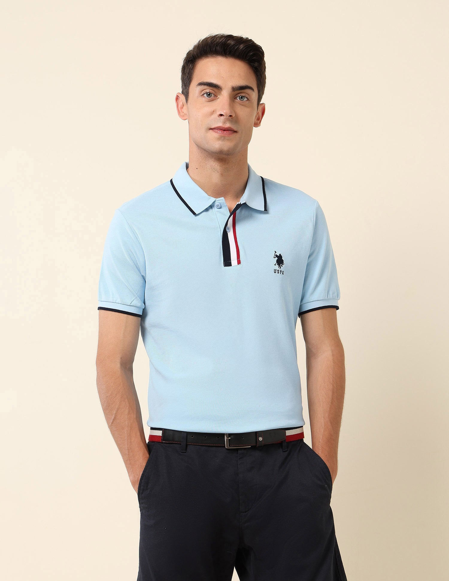 Slim Fit Solid Polo Shirt Light Blue - U.S. Polo Assn. India | Large