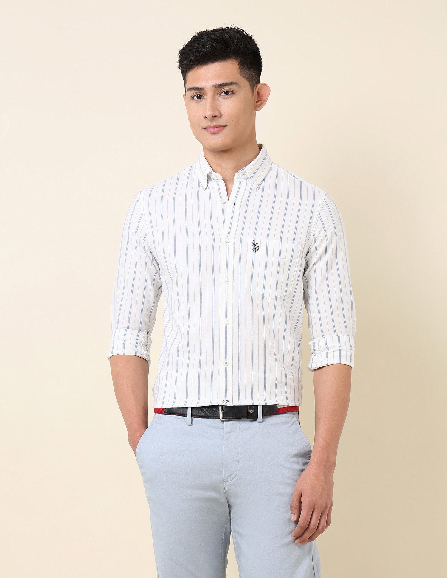 Vertical Striped Oxford Button-Down Shirt White - U.S. Polo Assn. India | Large