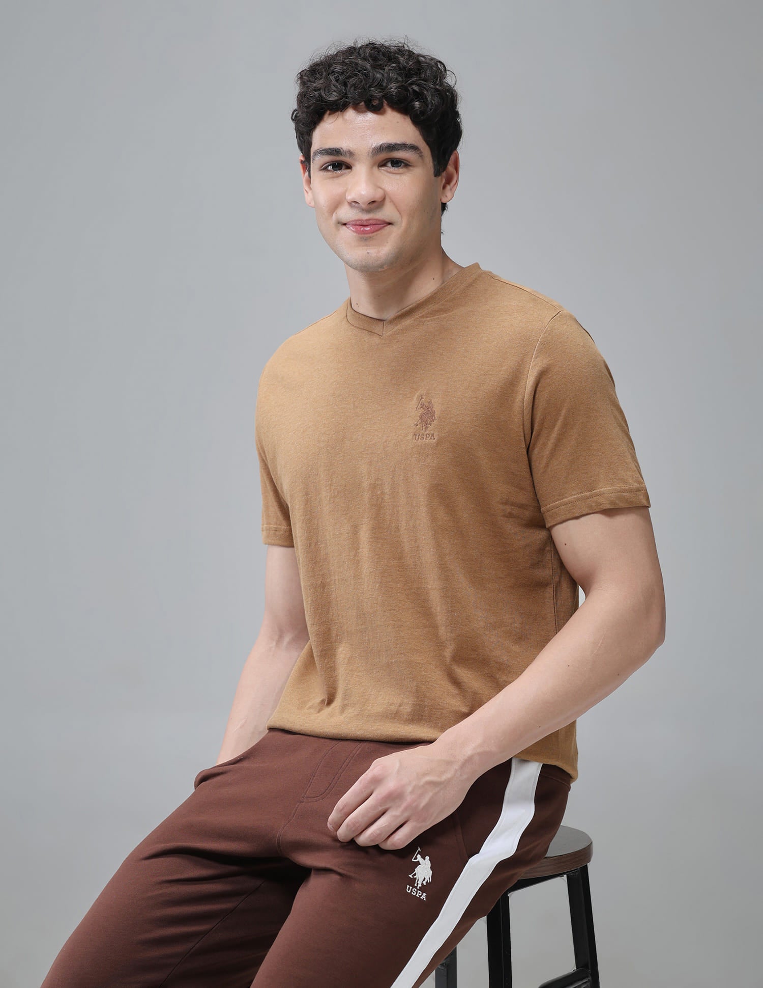 Breathable Comfort Fit I638 Lounge T-Shirt - Pack Of 1 Mustard Melange - U.S. Polo Assn. India | Large