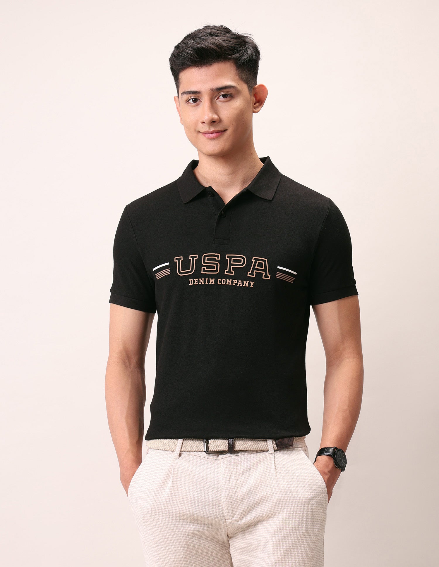 Brand Embossed Muscle Fit Polo Shirt Black - U.S. Polo Assn. India | Large