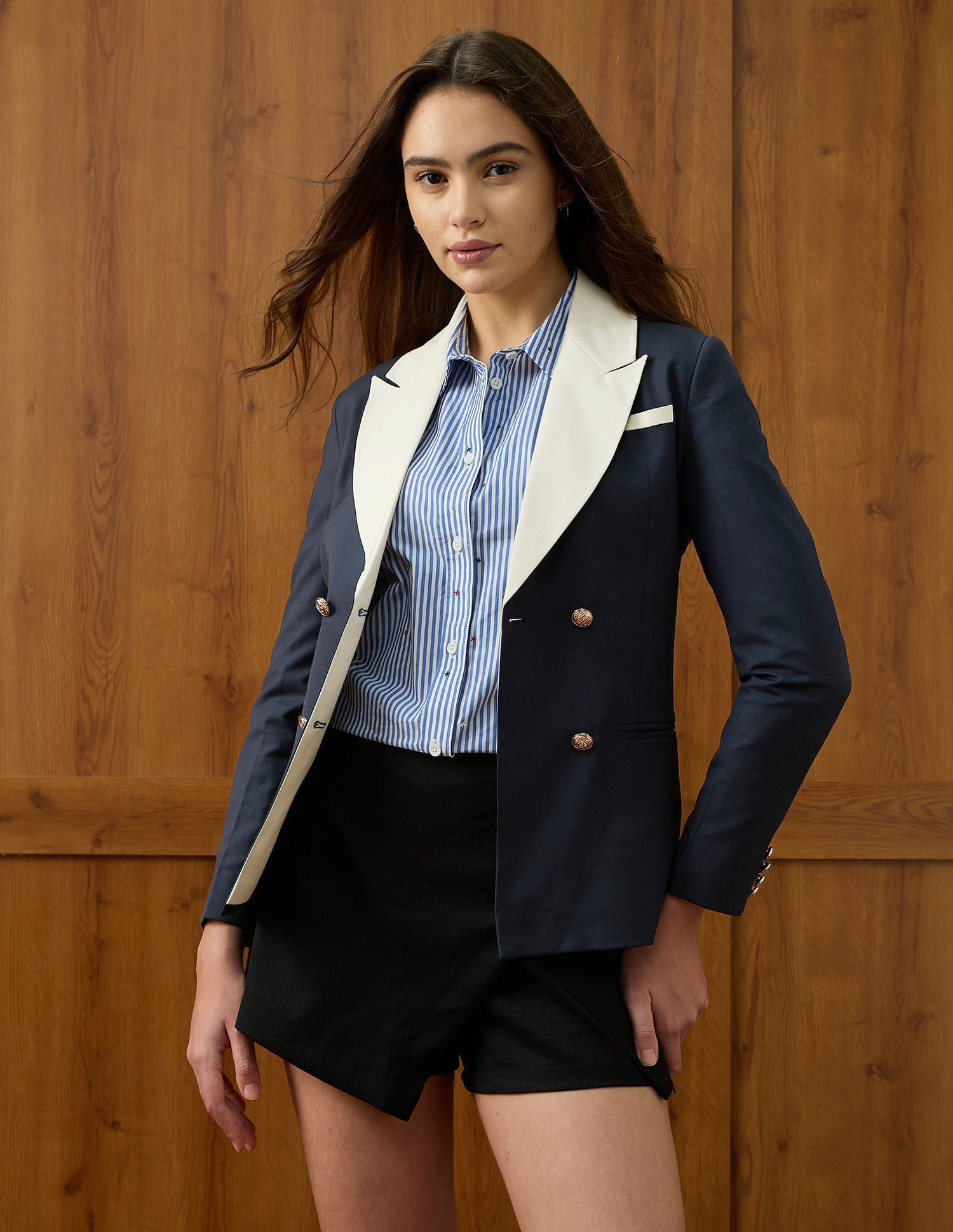 Solid Double Breasted Regular Fit Blazer Blue - U.S. Polo Assn. India | Large
