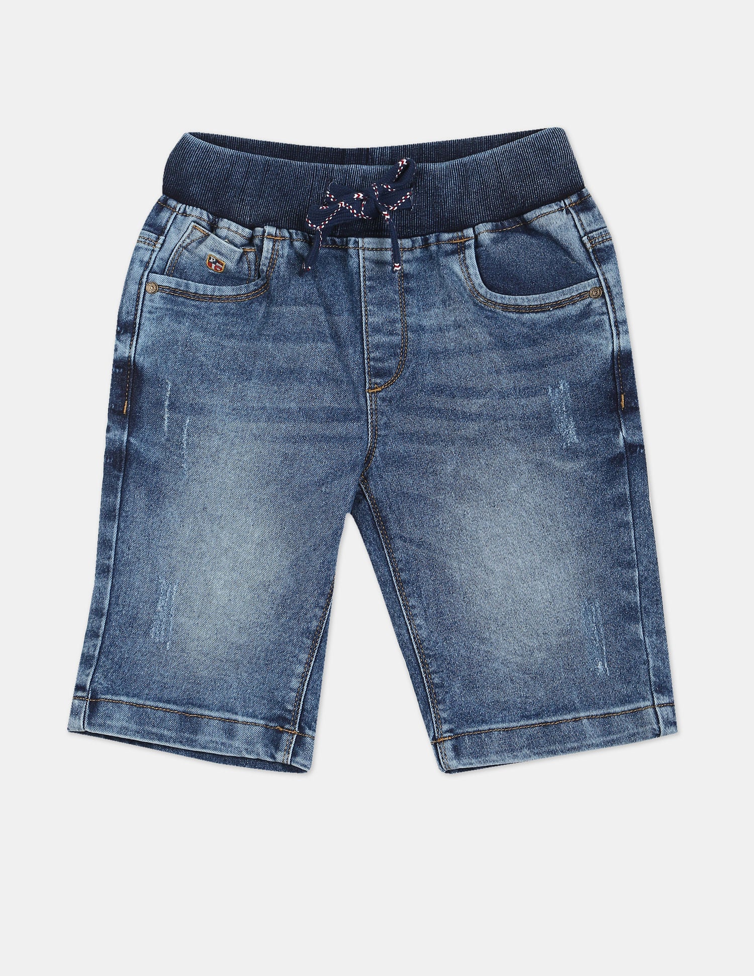 Boys Blue Slim Fit Distressed Denim Shorts Blue - U.S. Polo Assn. India | Large