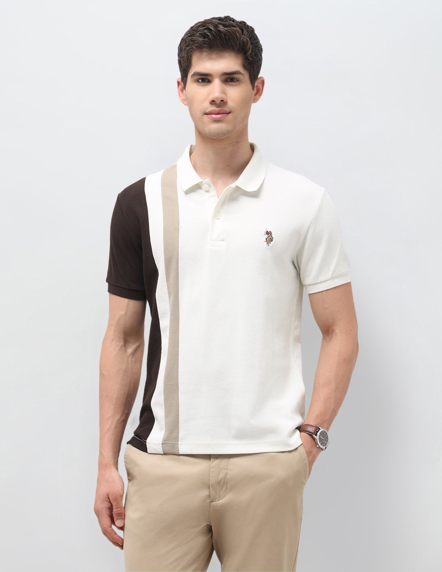 Colourblocked Slim Fit Polo Shirt Ivory - U.S. Polo Assn. India | Large