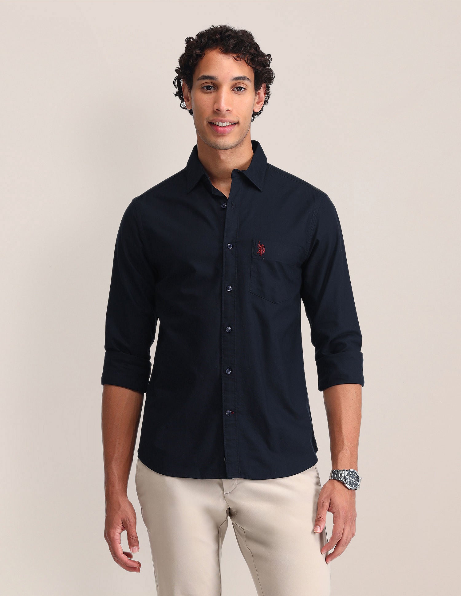 Tailored Fit Pure Cotton Shirt Navy - U.S. Polo Assn. India | Large