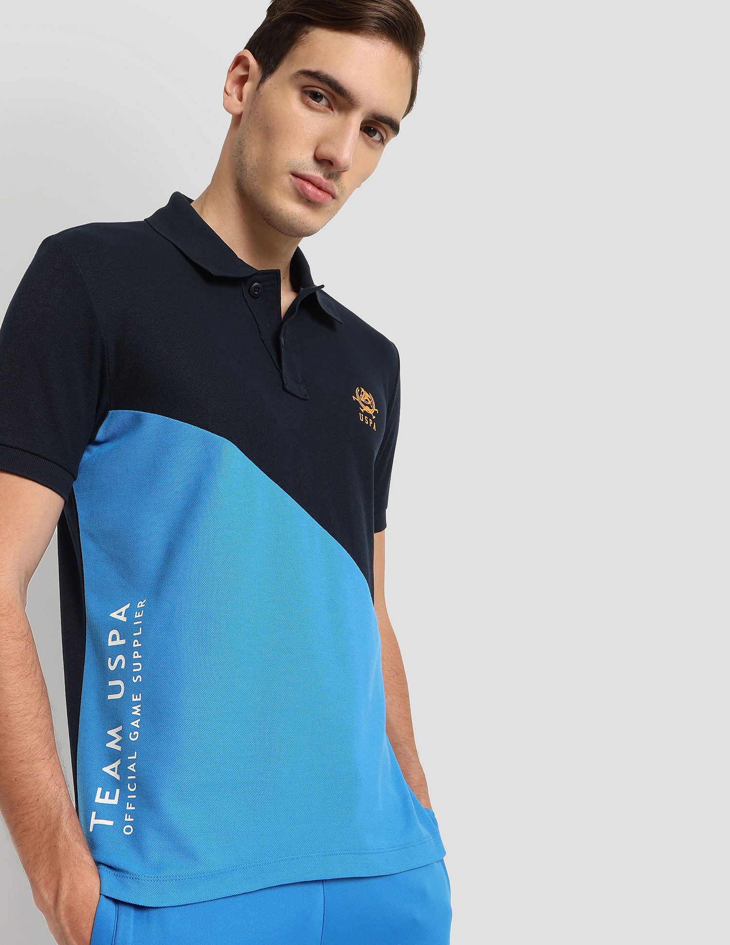 Diagonal Colour Block Active Polo Shirt Navy - U.S. Polo Assn. India | Large