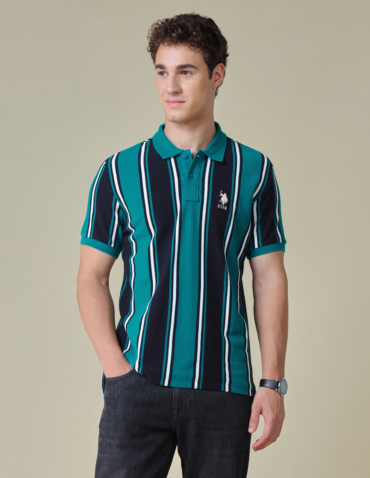 Vertical Striped Regular Fit Polo Shirt