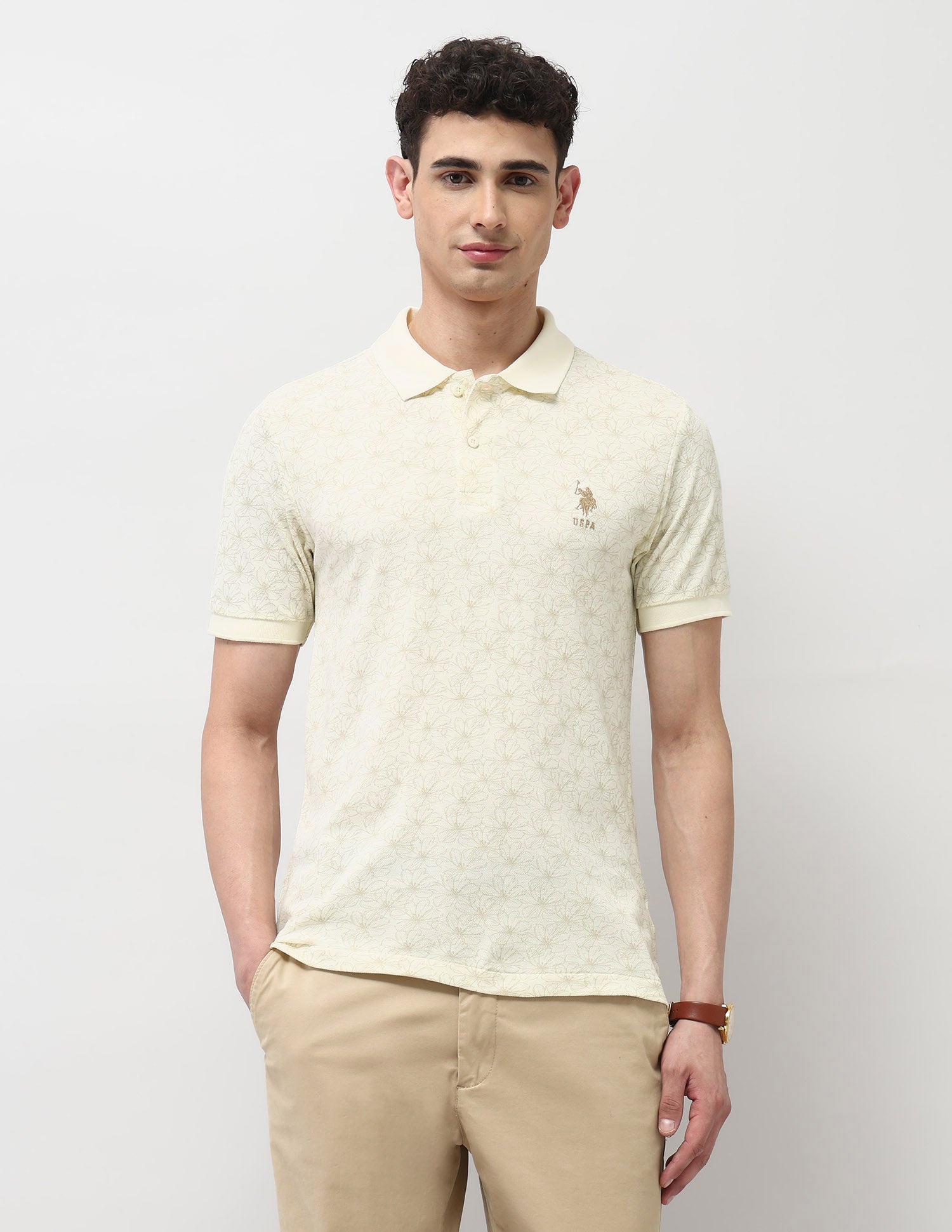 Pure Cotton Floral Printed Polo Shirt Off-white - U.S. Polo Assn. India | Large
