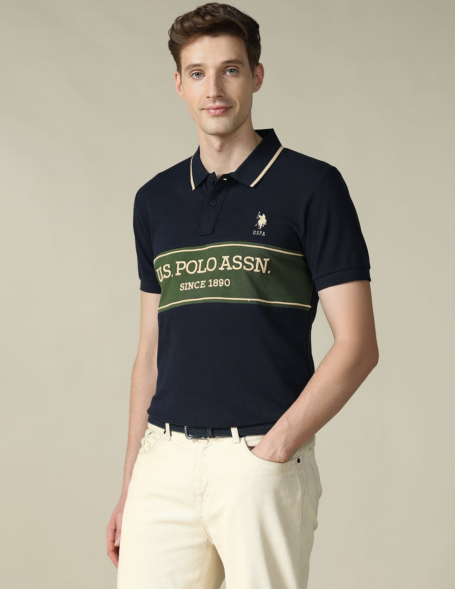 Cut & Sew Brand Embroidered Regular Fit Polo Shirt