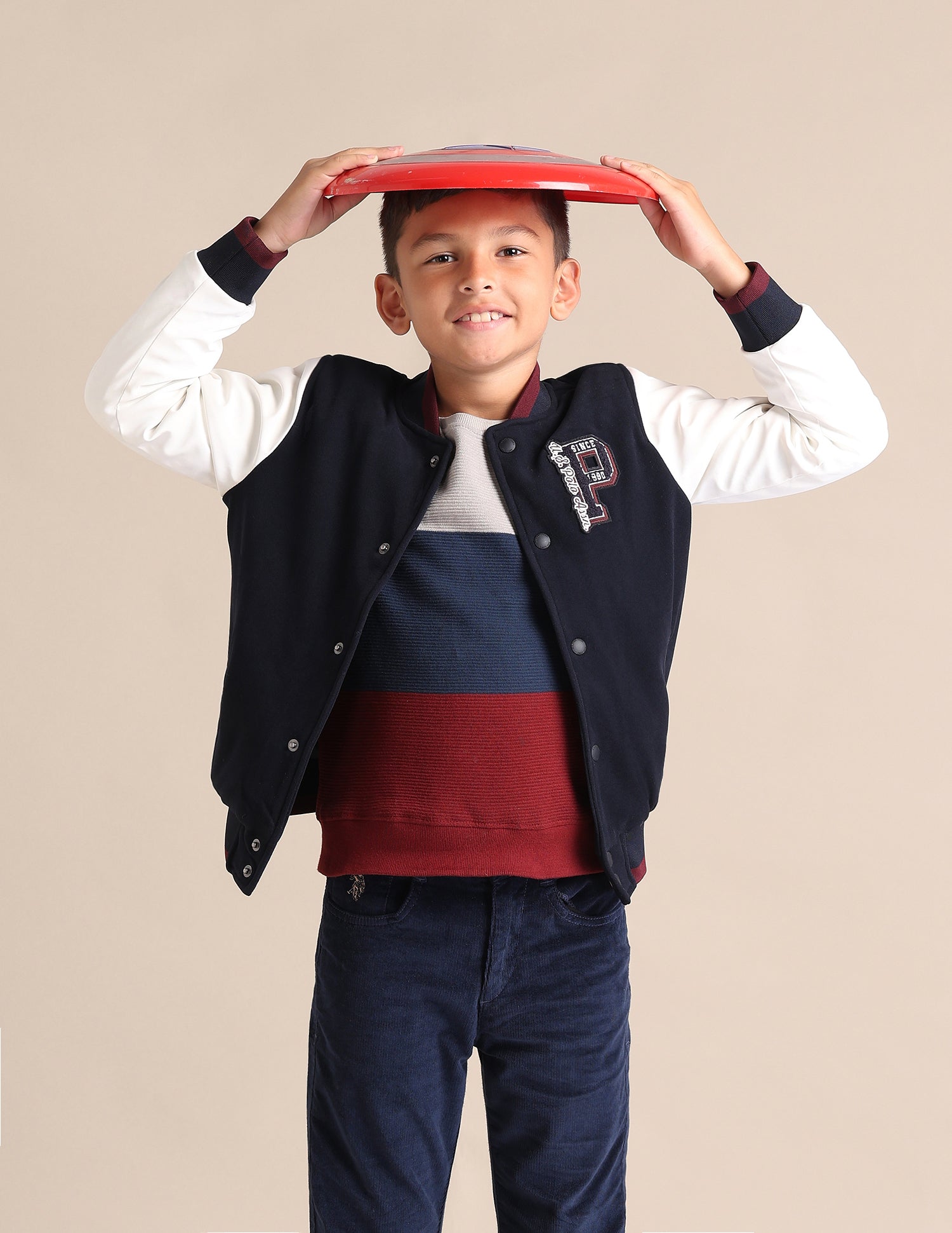 Boys Colour Blocked Spread Collar Jacket
