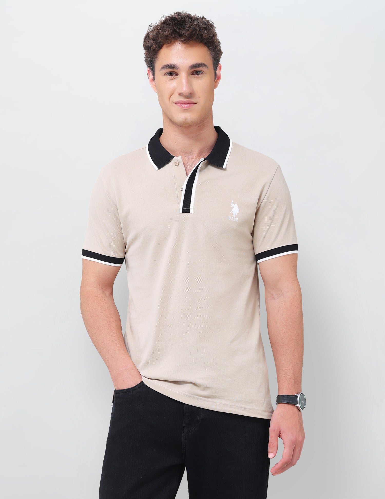 Solid Slim Fit Polo Shirt Beige - U.S. Polo Assn. India | Large