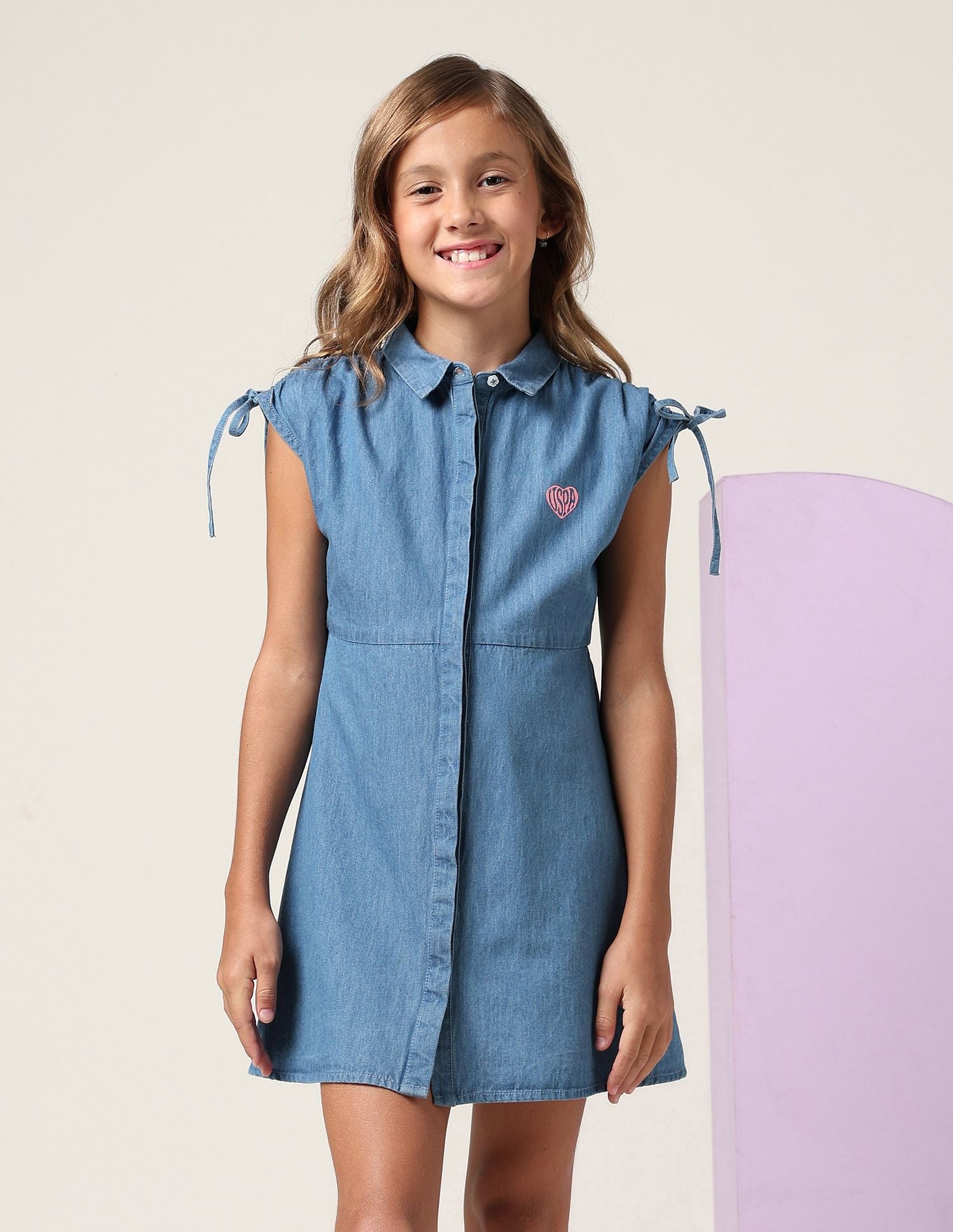 Girls Denim Fit And Flare Dress