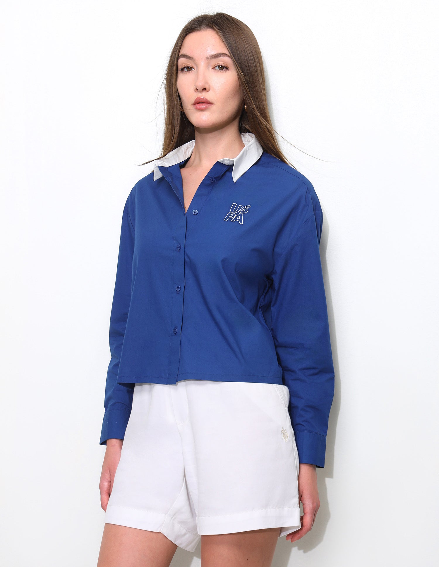 Boxy Fit Contrast Collar Cropped Shirt