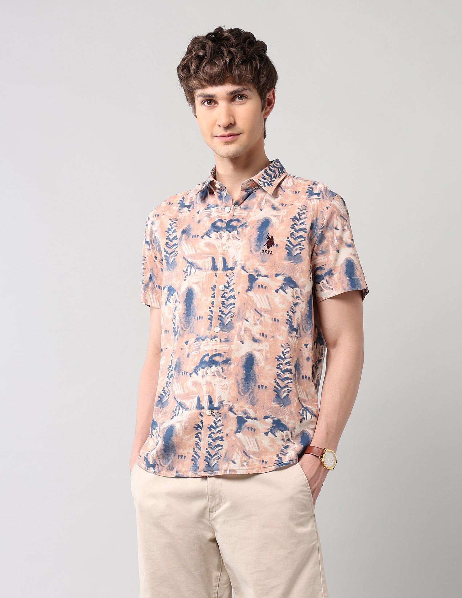 All-Over Printed Regular Fit Shirt Brown - U.S. Polo Assn. India | Large