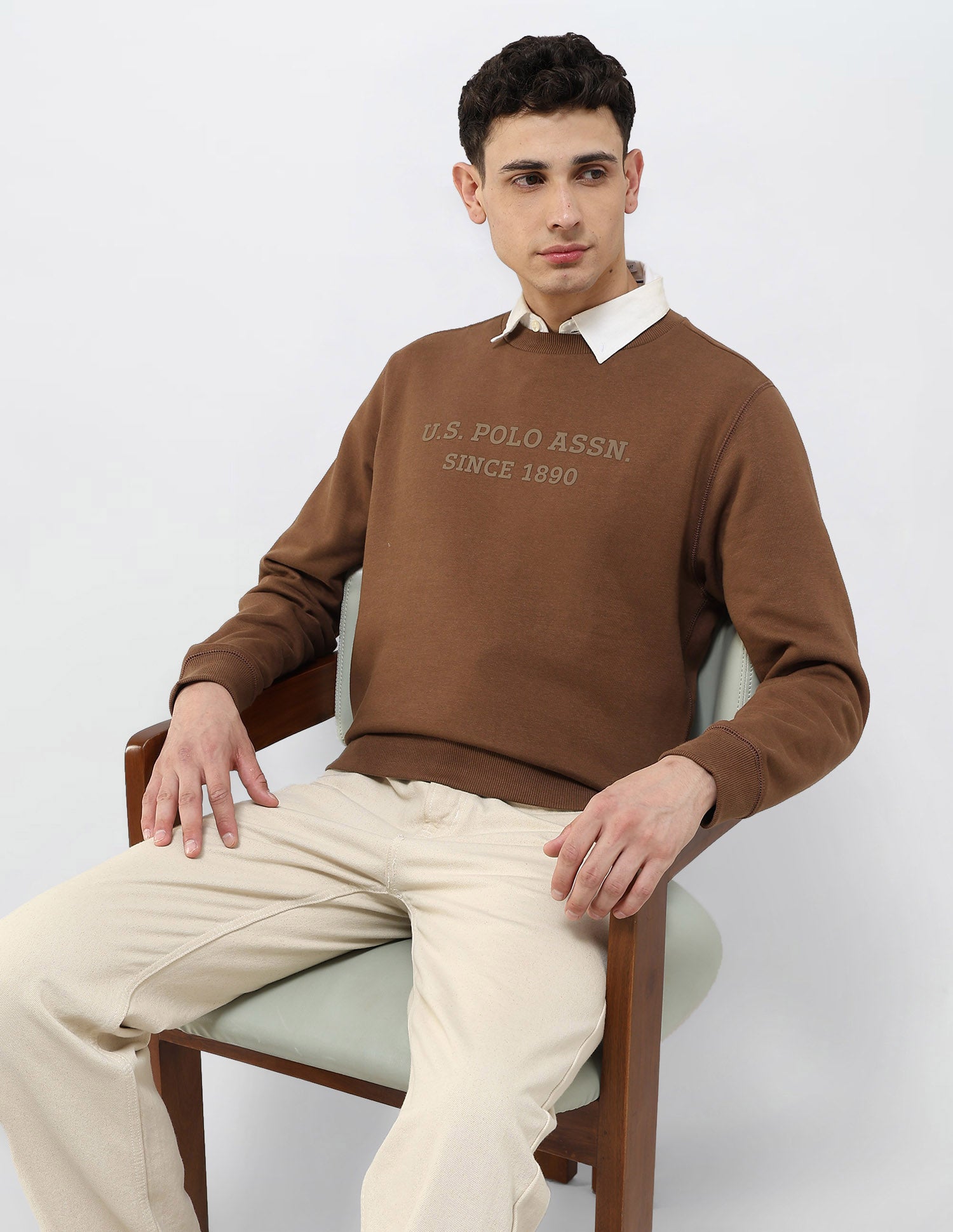 Brand Embossed Regular Fit Sweatshirt Dark Brown - U.S. POLO ASSN. | Large