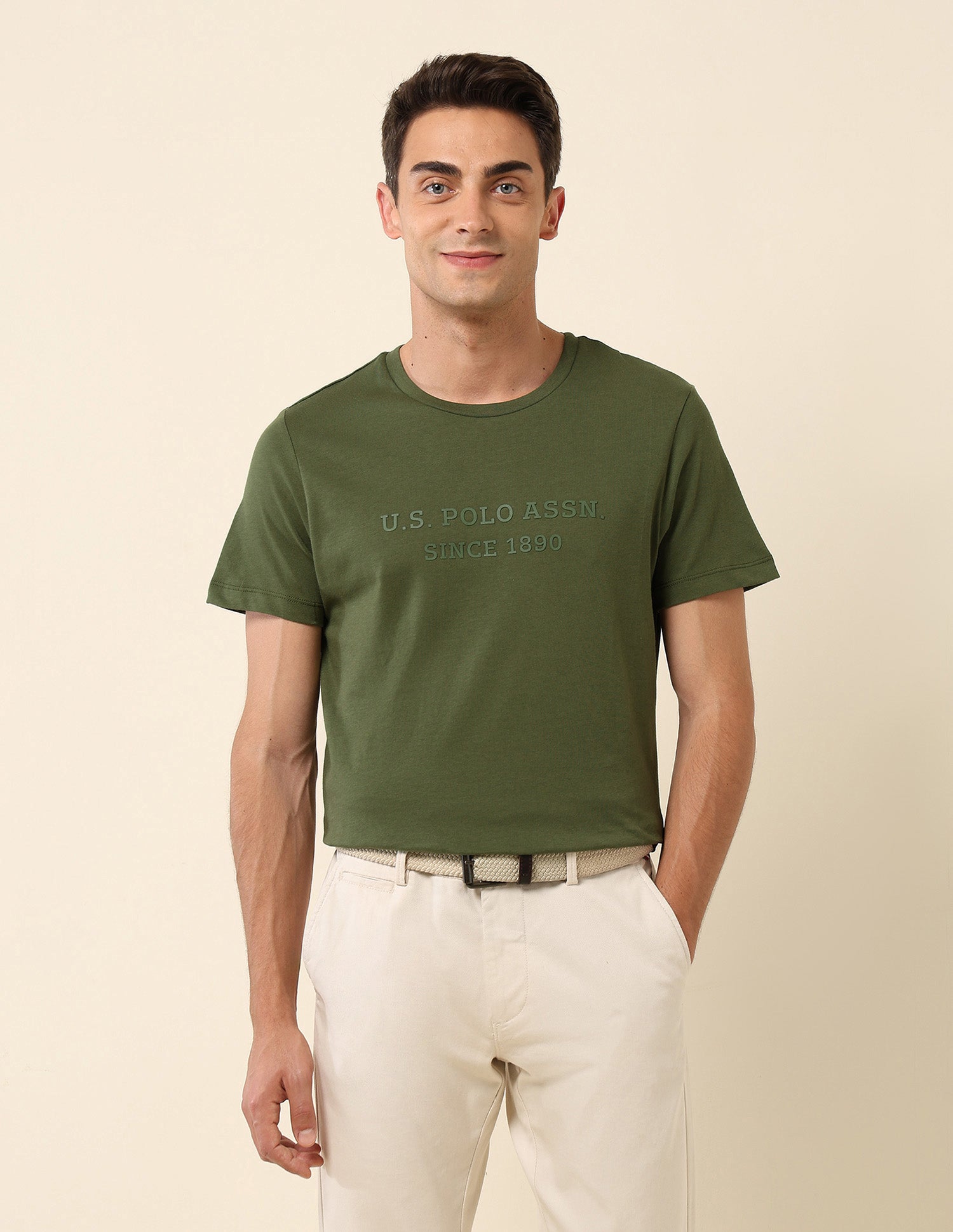 Slim Fit Brand Embossed T- Shirt Olive Green - U.S. Polo Assn. India | Large