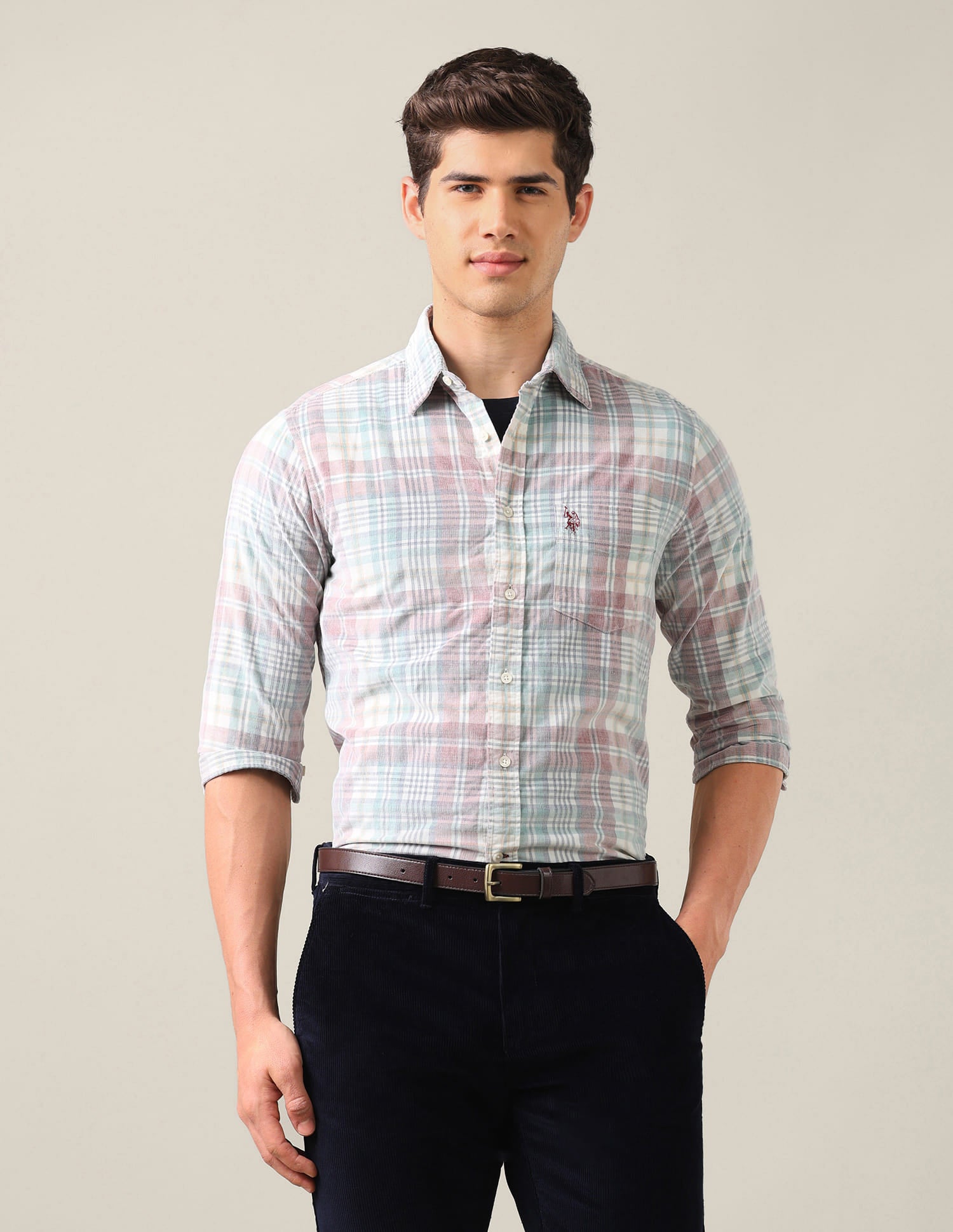 Tailored Fit Corduroy Shirt Orange - U.S. Polo Assn. India | Large