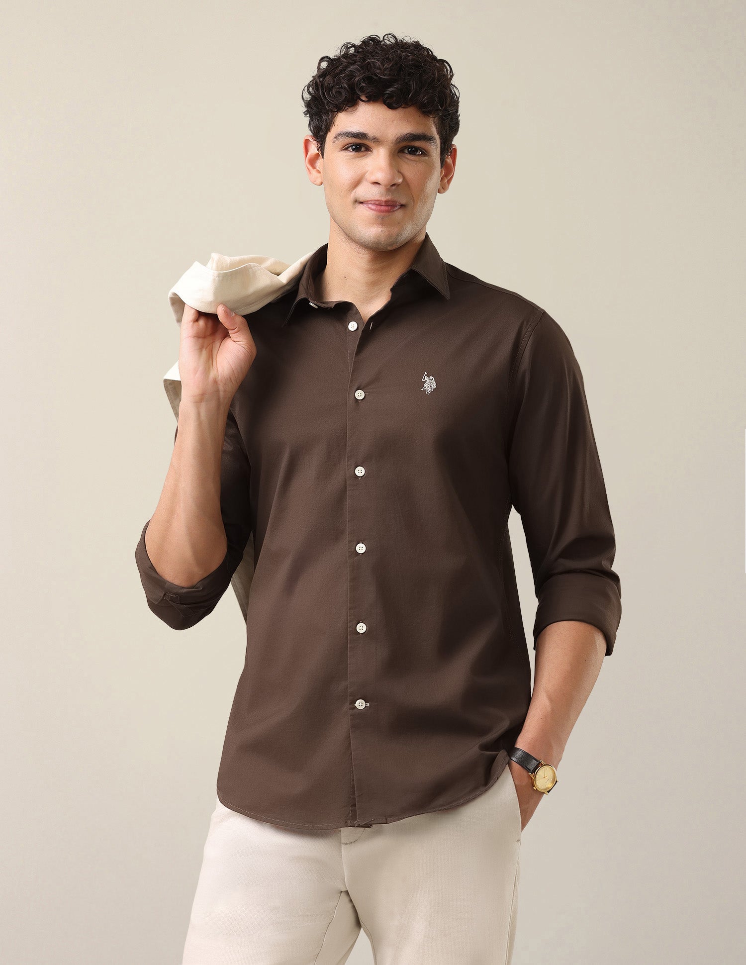 Solid Twill Shirt Dark Brown - U.S. Polo Assn. India | Large