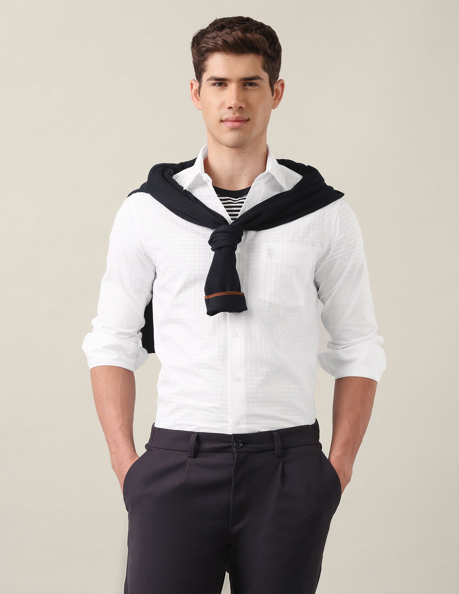 Tailored Fit Grid Tattersall Checked Shirt White - U.S. Polo Assn. India | Large
