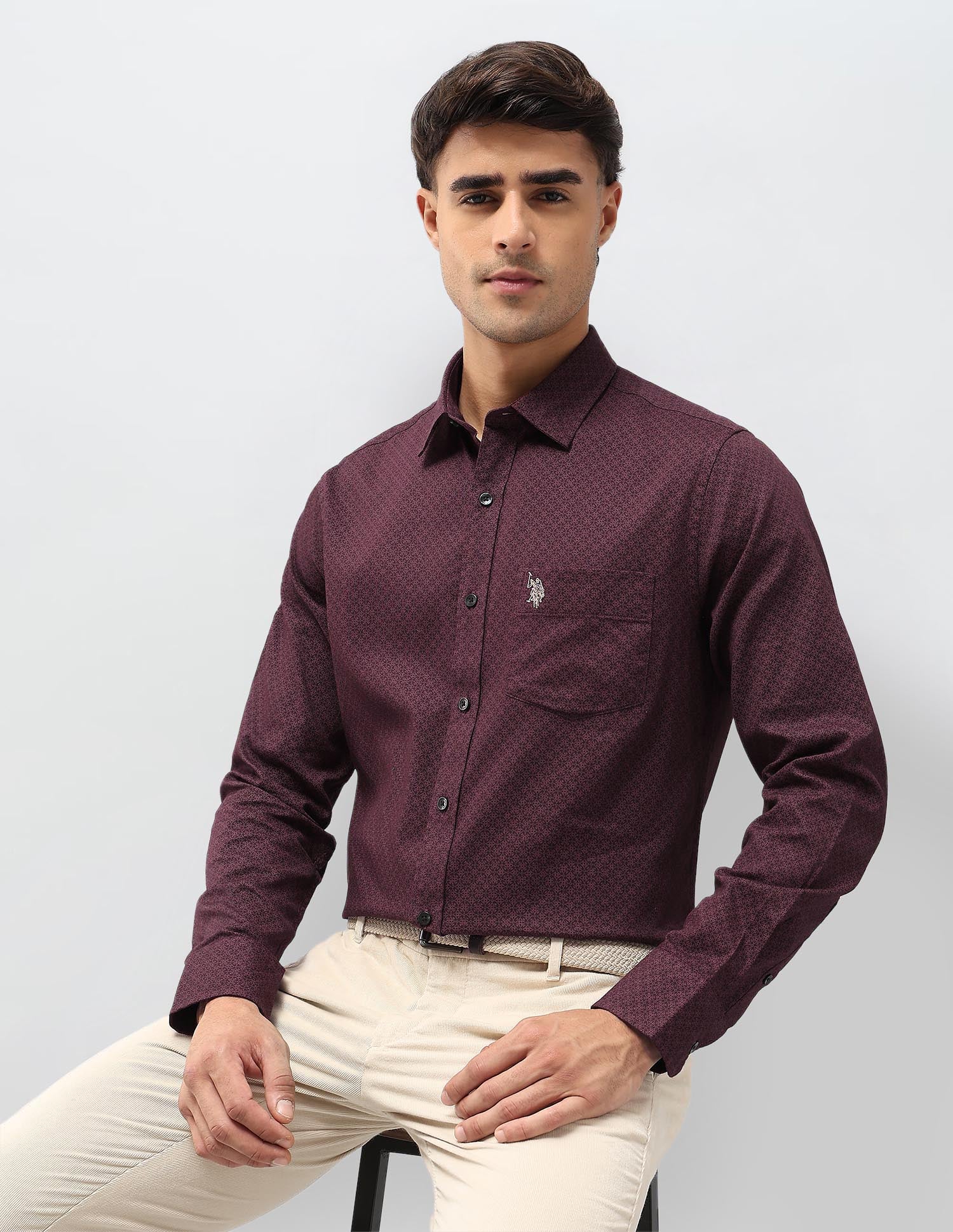 Tailored Fit Geometric Printed Shirt Maroon - U.S. POLO ASSN. | Large