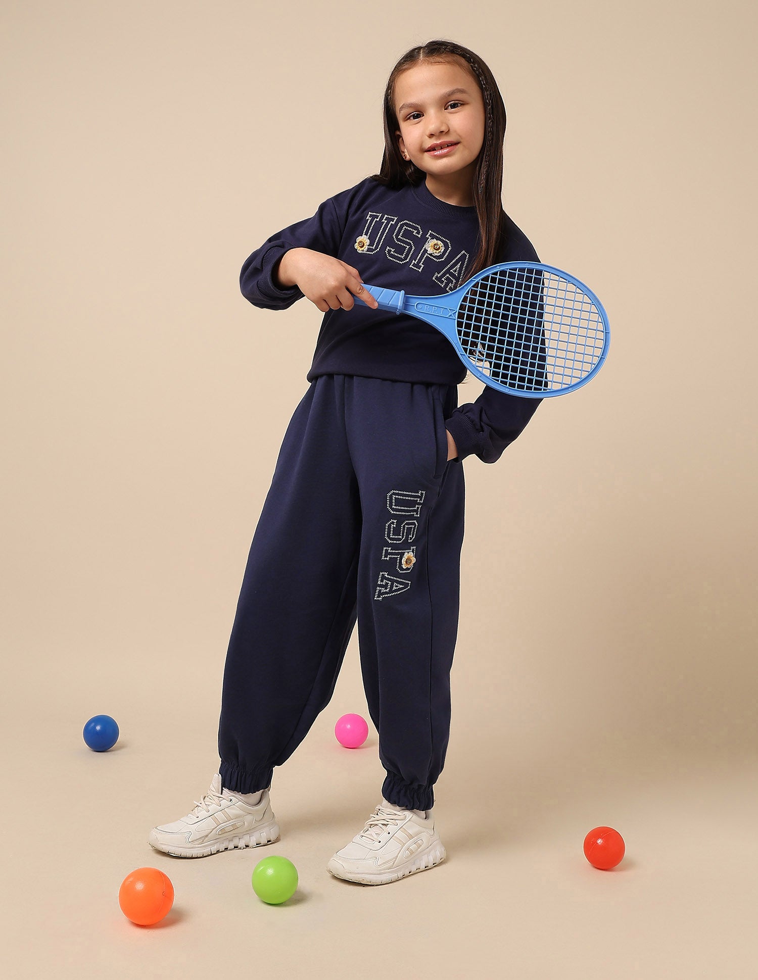 Girls Brand Embroidered Mid Rise Joggers