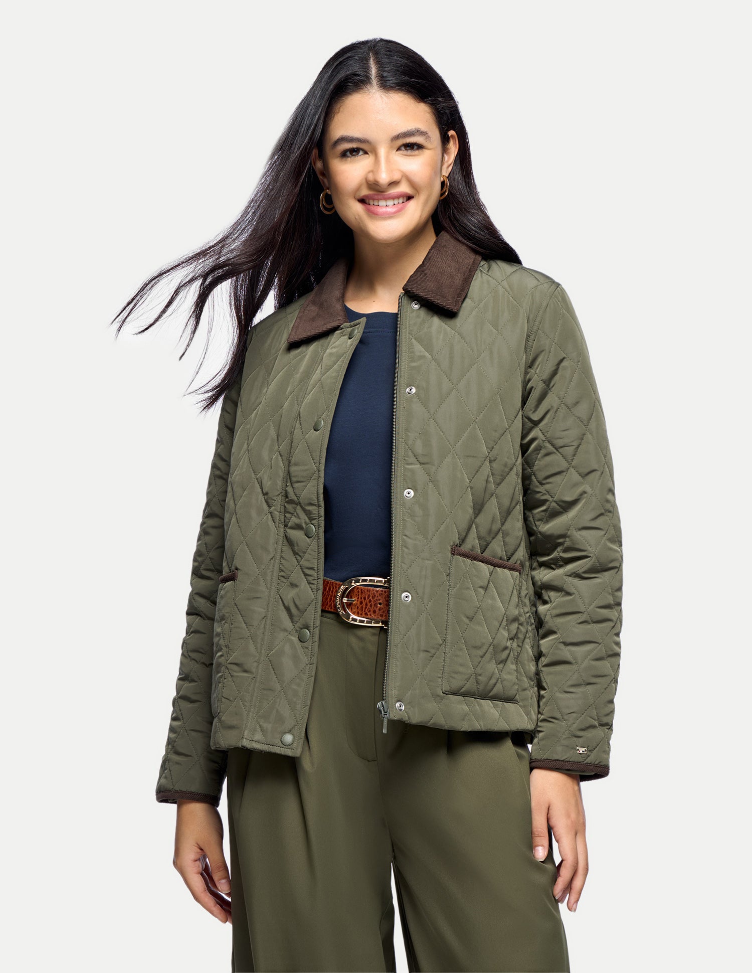 Contrast Corduroy Puffer Jacket Olive - U.S. Polo Assn. India | Large