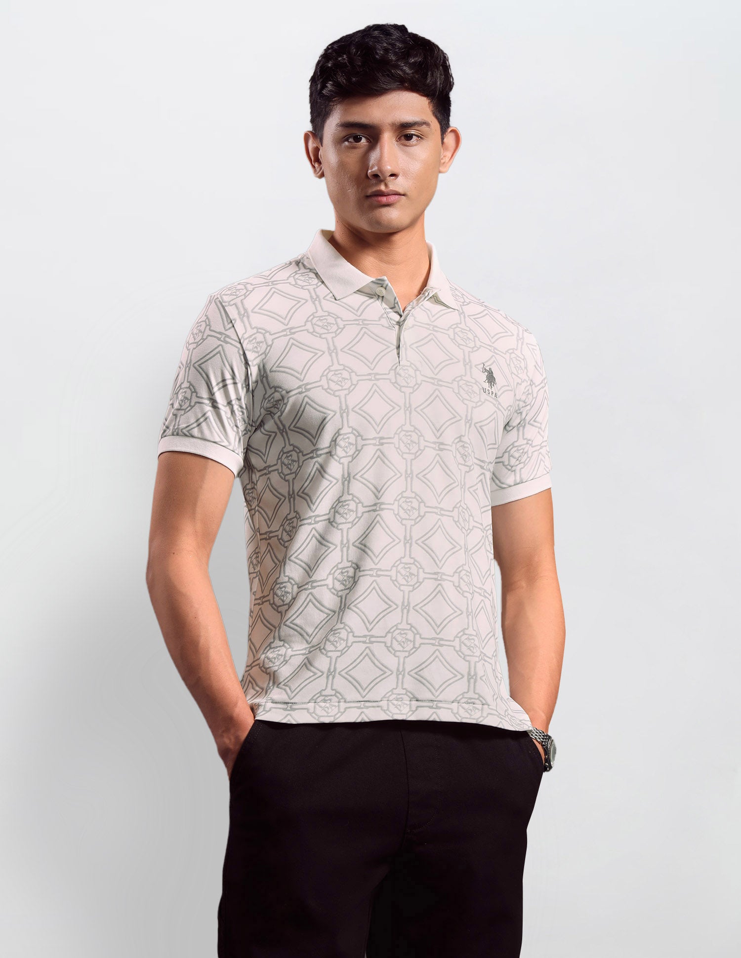 Geometric Printed Muscle Fit Polo shirt