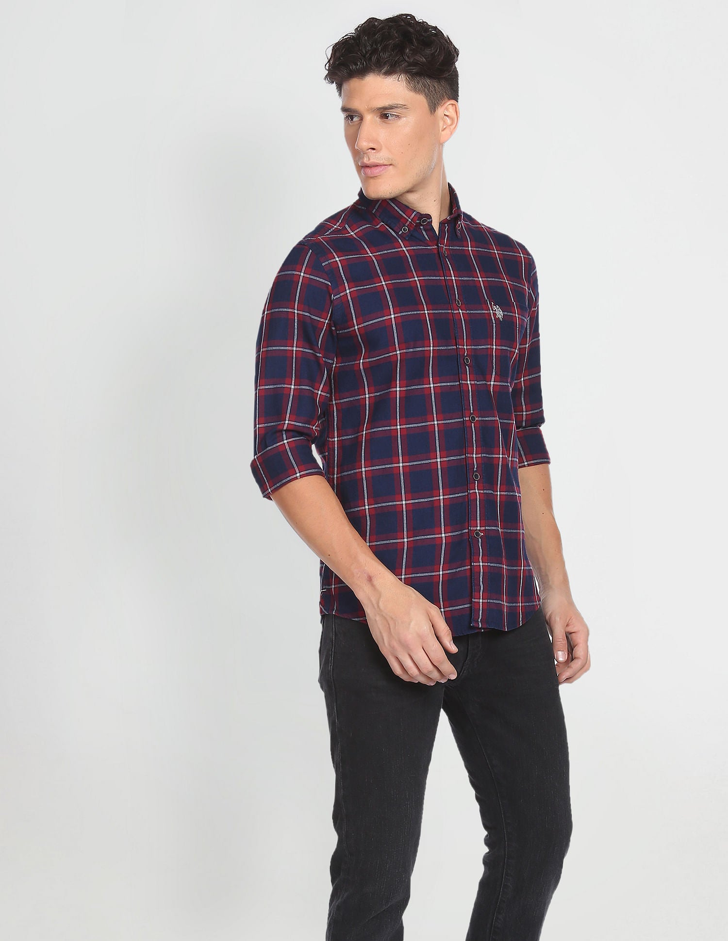 Heathered Tartan Check Shirt Indigo - U.S. Polo Assn. India | Large