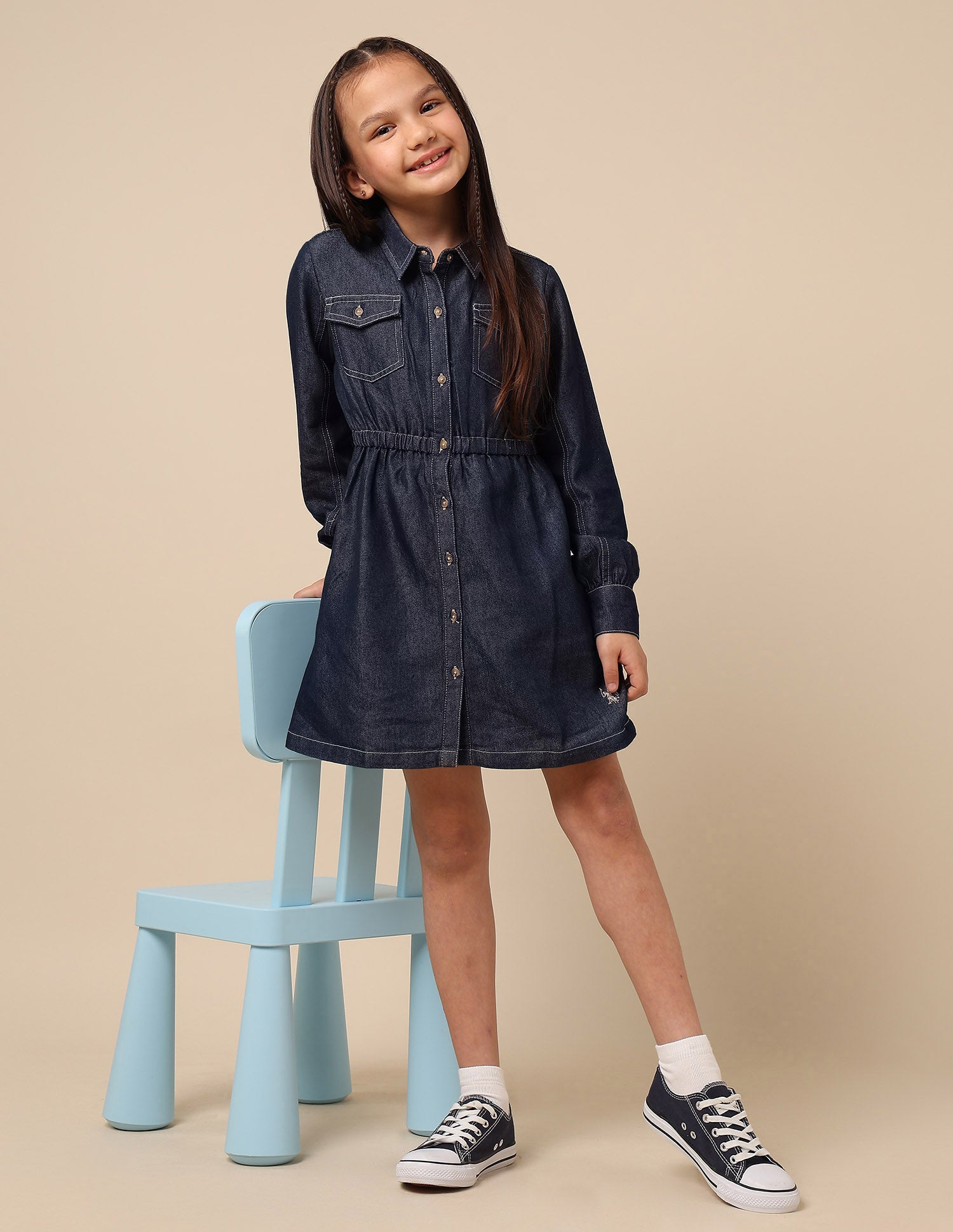 Girls Solid Shirt Dress