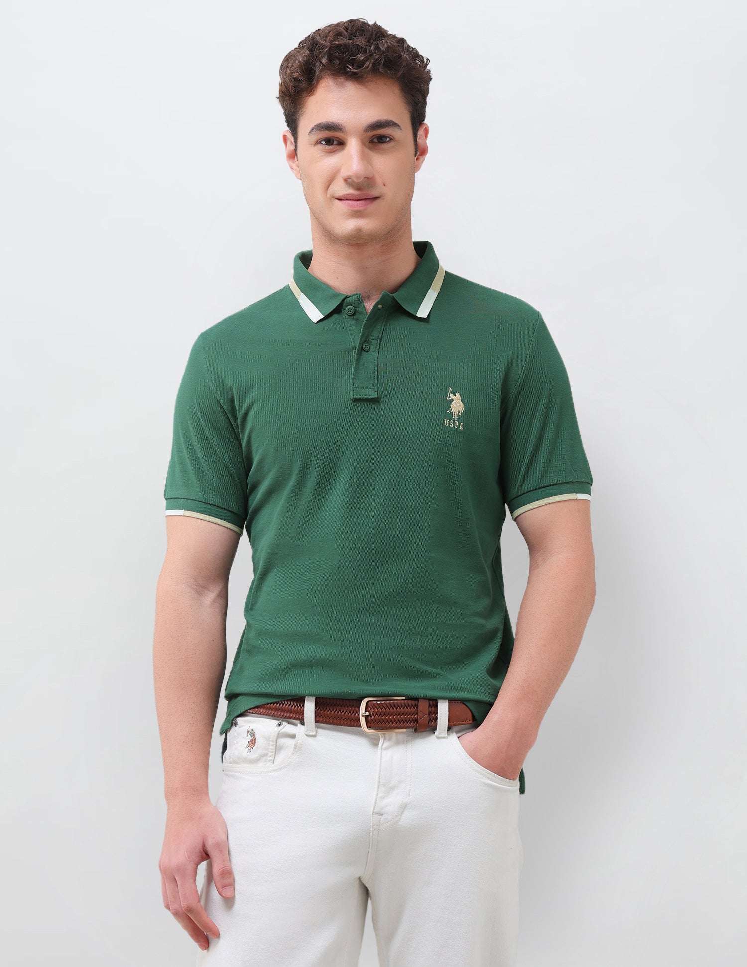 Solid Regular Fit Polo Shirt Dark Green - U.S. Polo Assn. India | Large