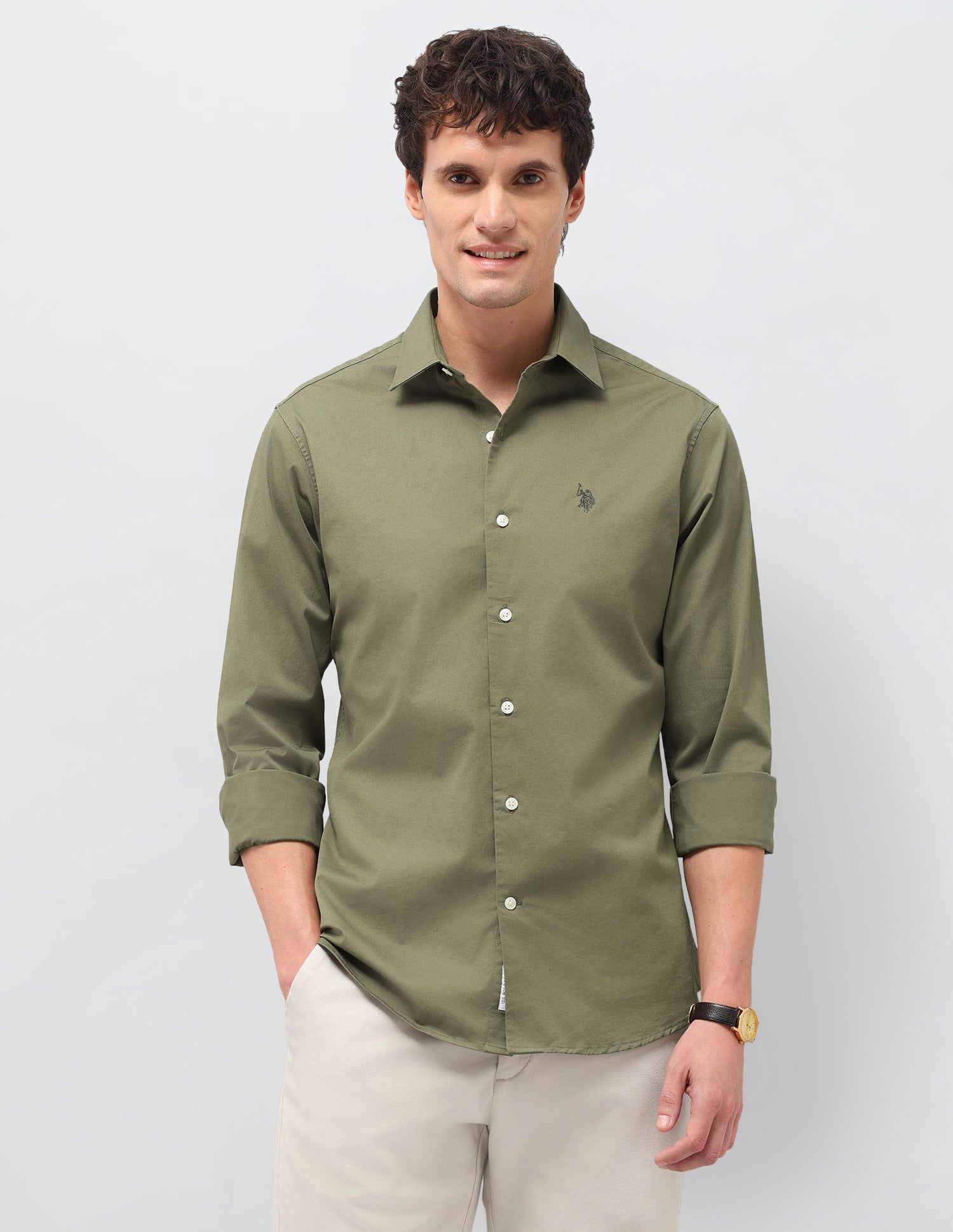 Twill Solid Shirt Olive - U.S. Polo Assn. India | Large