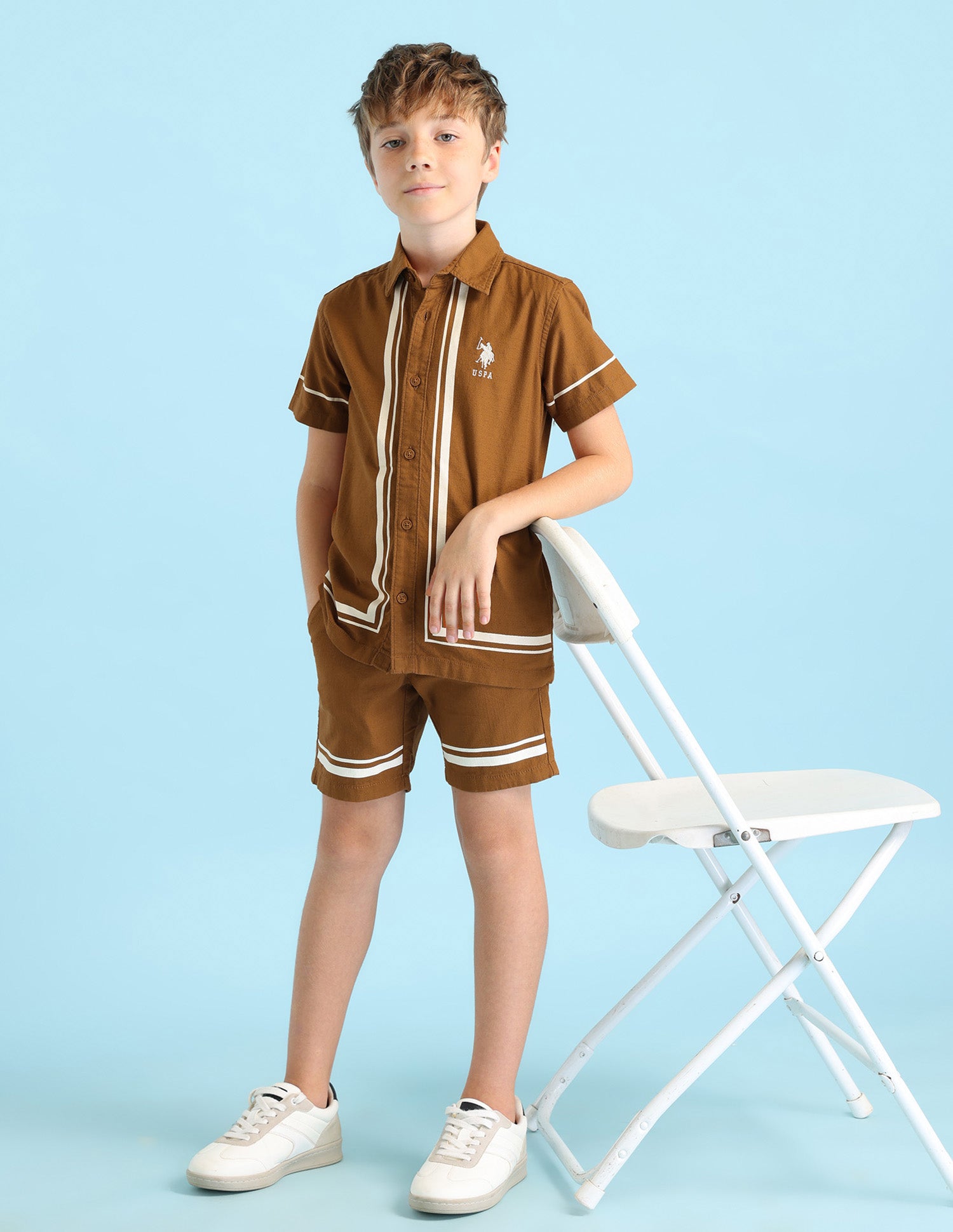 Boys Vertical Striped Boxy Fit Shirt