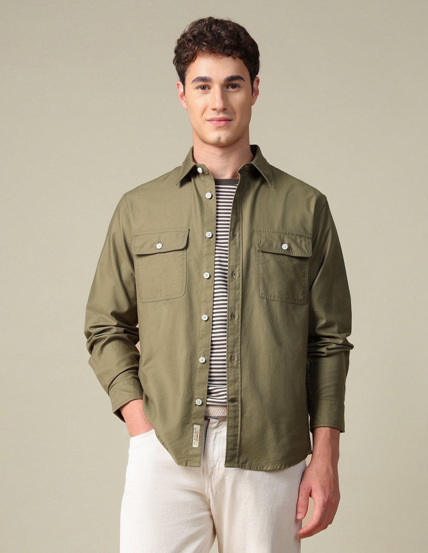 Twill Regular Fit Shirt Khaki - U.S. Polo Assn. India | Large