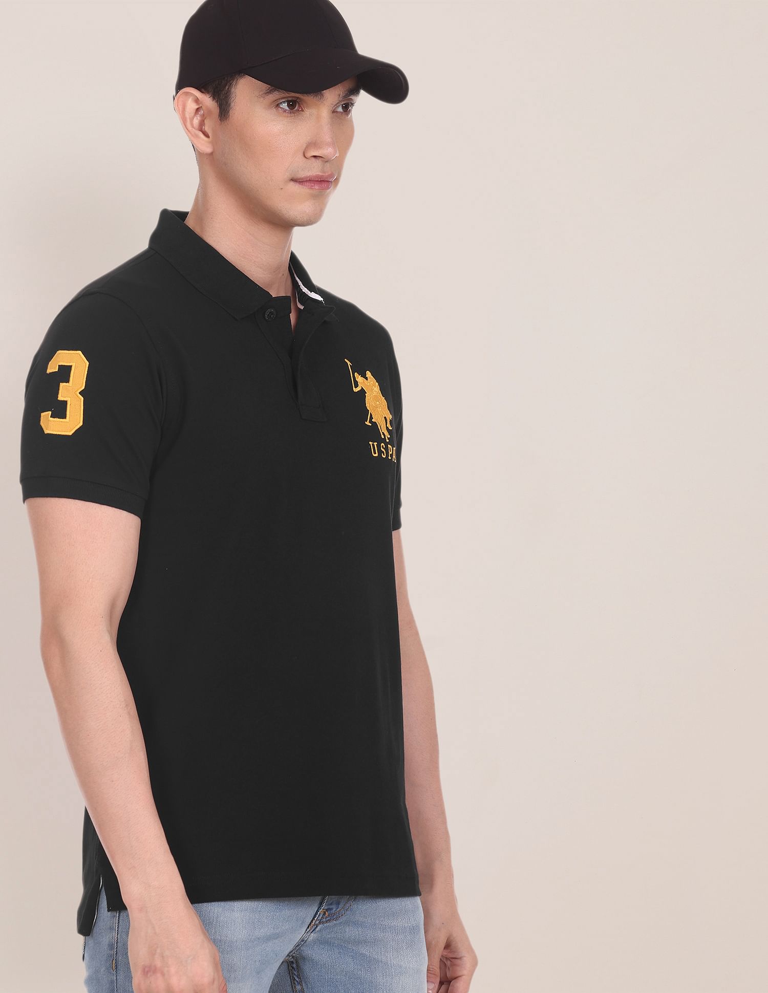 Compact Cotton Logo Polo Shirt Black - U.S. POLO ASSN. | Large