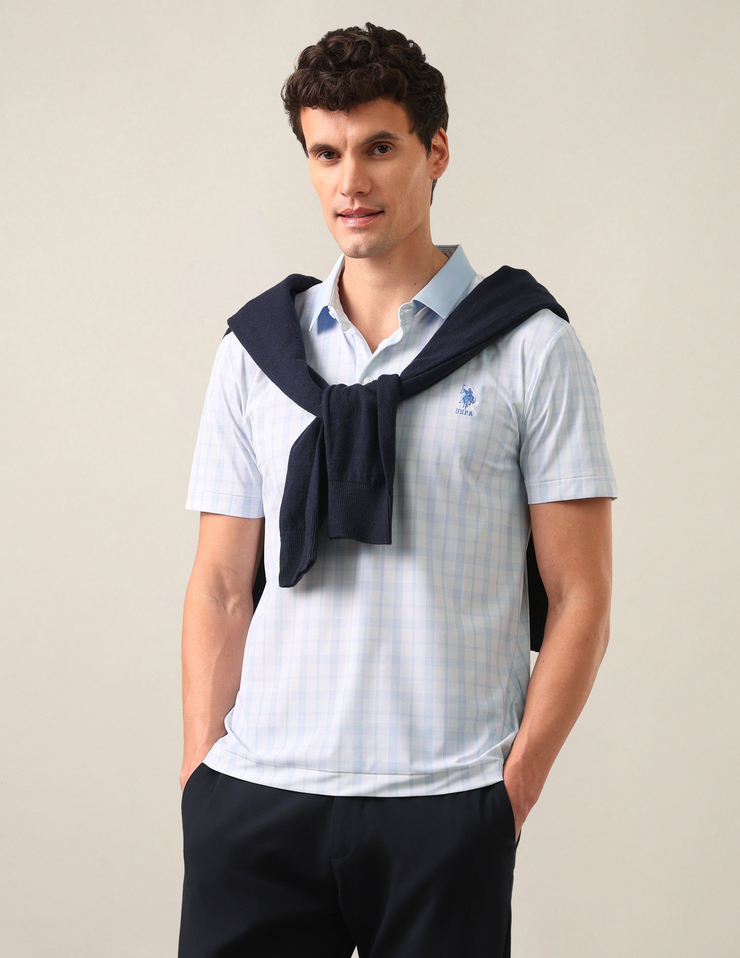 Checked Slim Fit Polo Shirt Light Blue - U.S. Polo Assn. India | Large