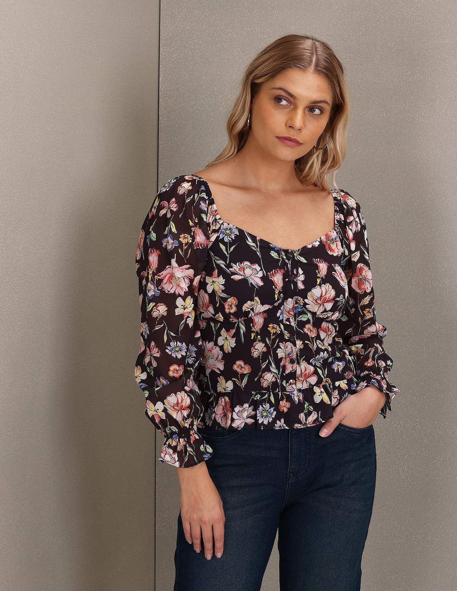 Long Sleeve Floral Print Top
