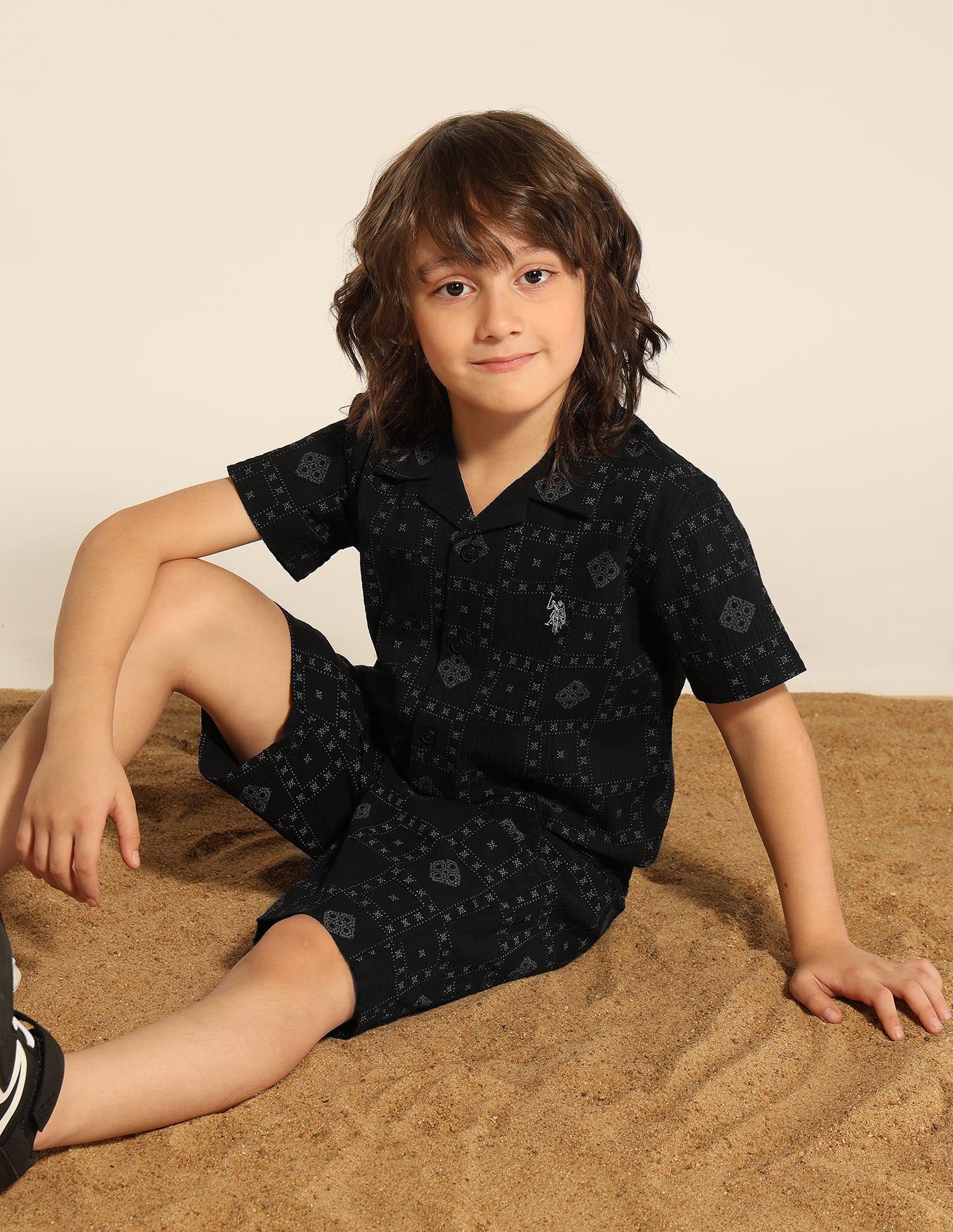 Boys Geometric Printed Cuban Shirt