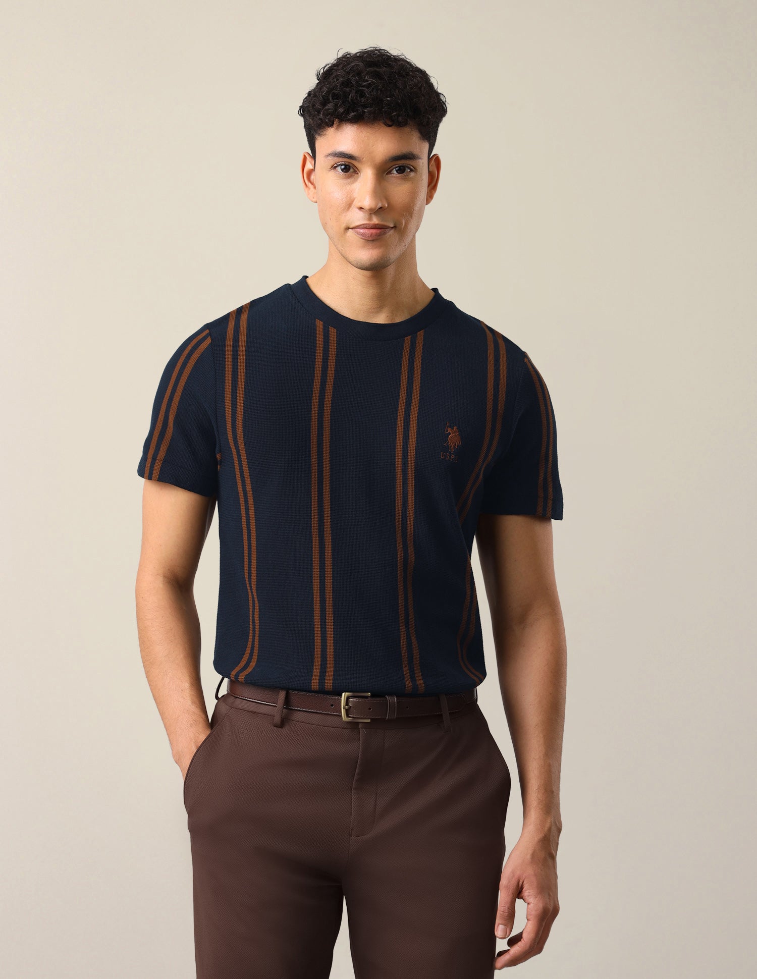 Vertical Striped Slim Fit T-Shirt Navy - U.S. Polo Assn. India | Large