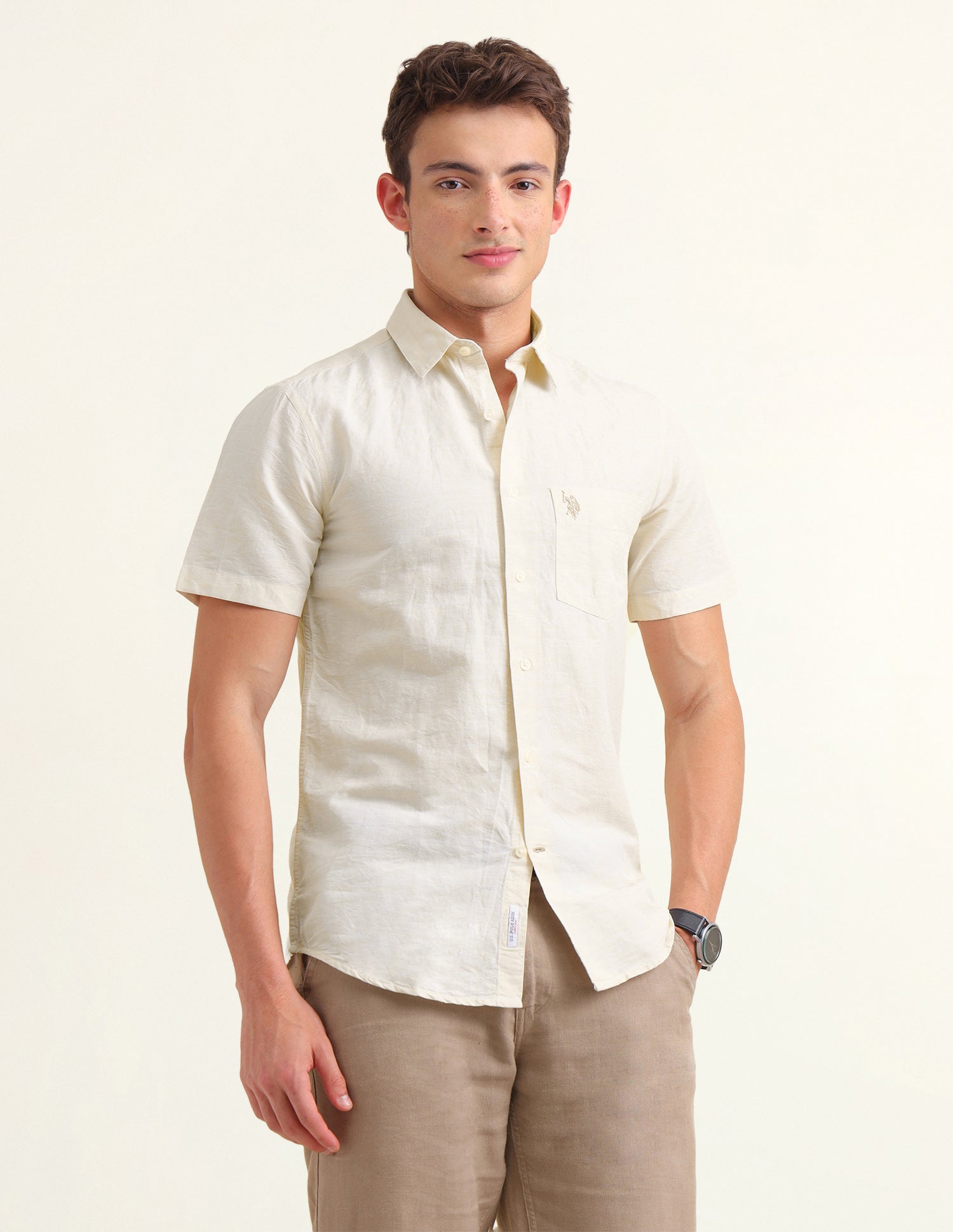 Solid Regular Fit Shirt Beige - U.S. Polo Assn. India | Large
