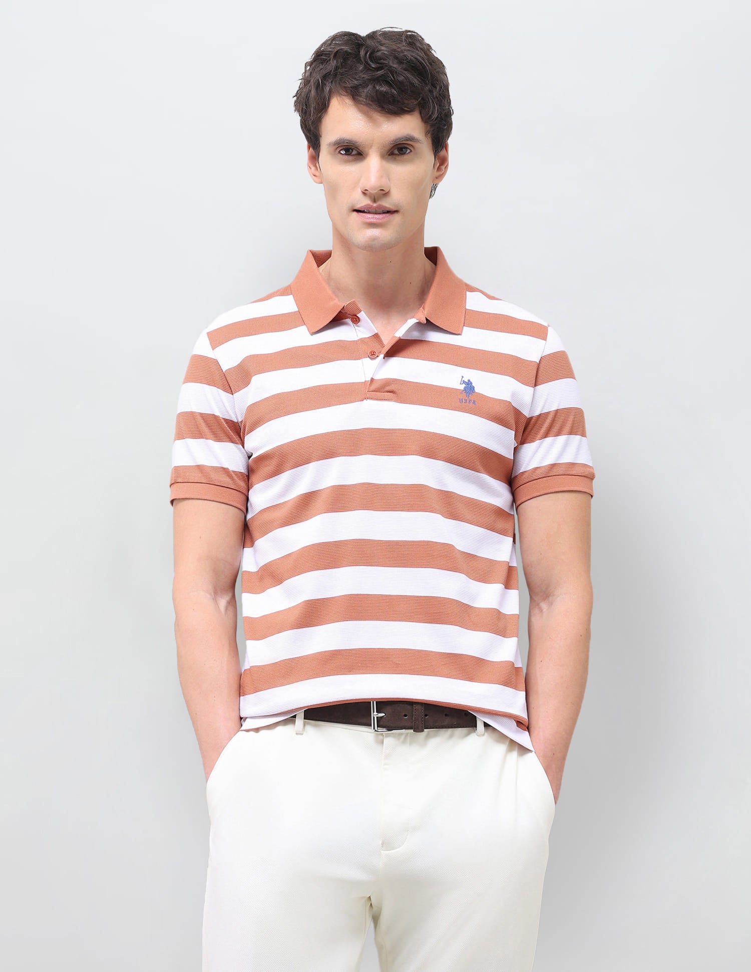 Horizontal Striped Slim Fit Polo Shirt Pink - U.S. Polo Assn. India | Large