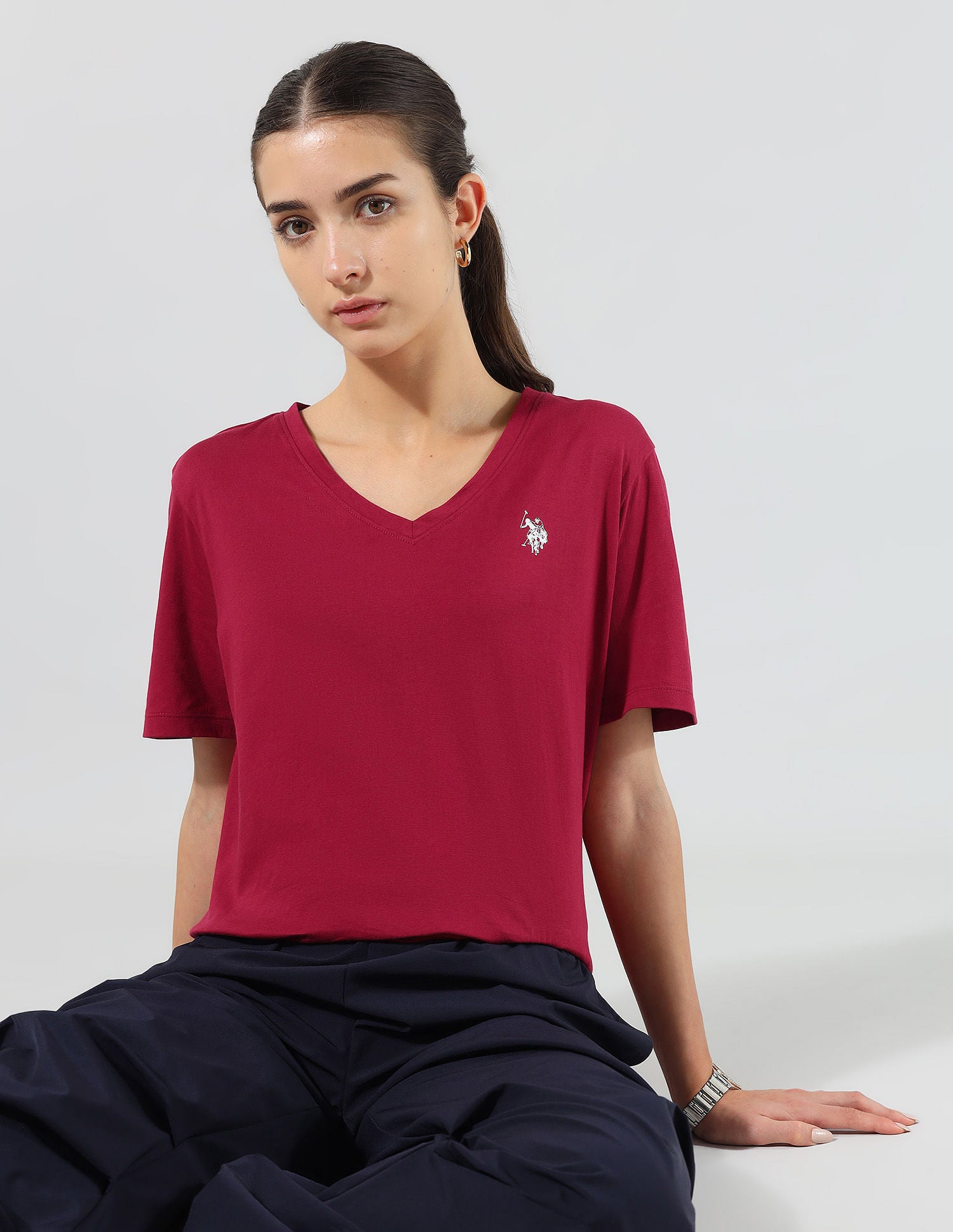 Boxy Fit Solid Lounge T-Shirt Dark Red - U.S. POLO ASSN. | Large