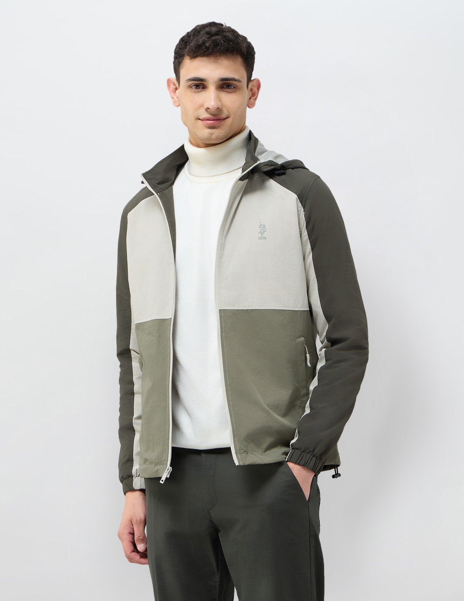 Colour Blocked Detachable Hood Jacket